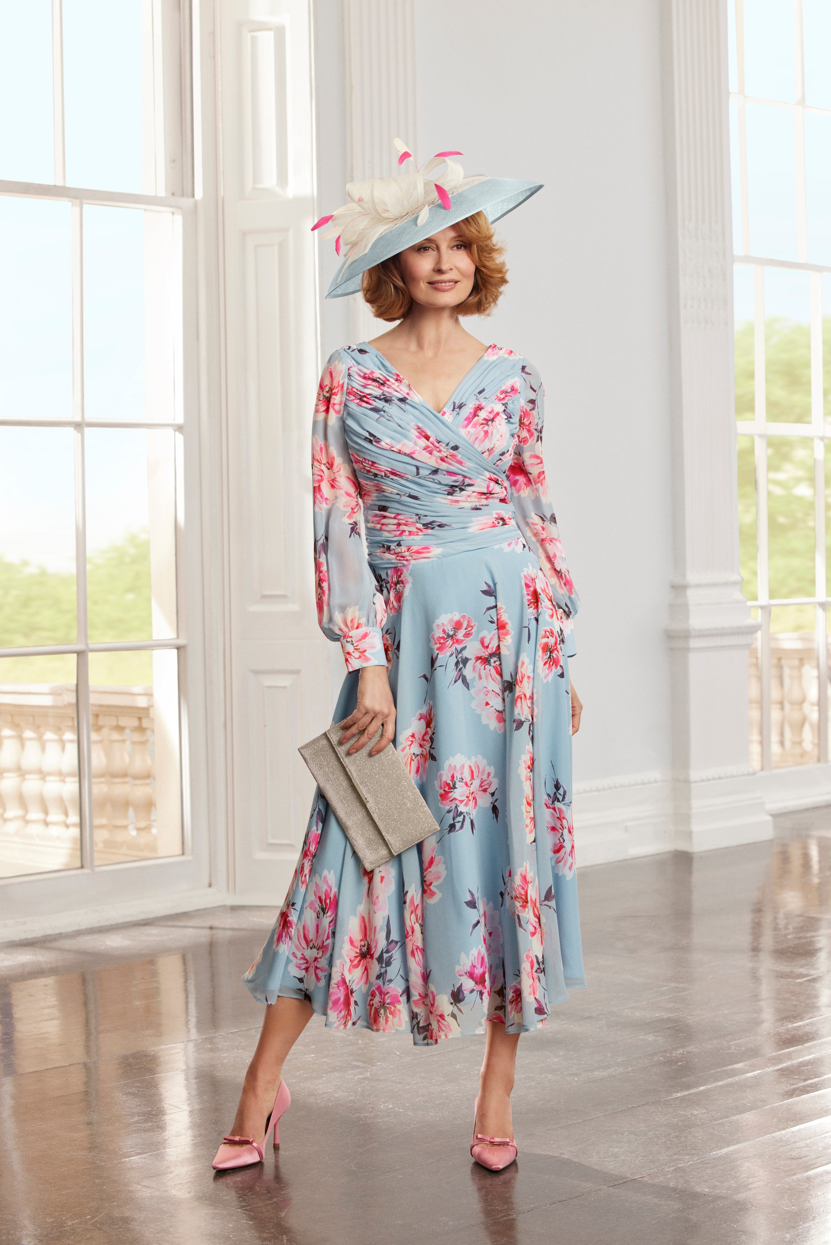 Condici Long Sleeve Chiffon Occasion Dress in Ashley Floral Print