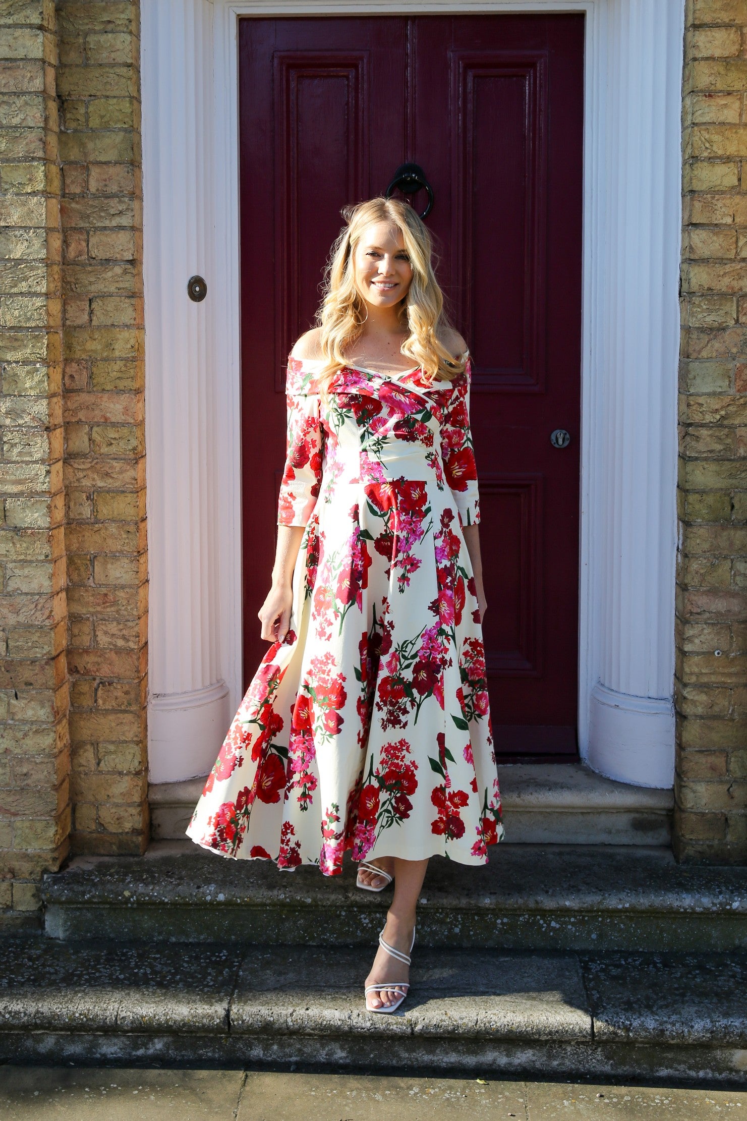Bombshell Libby Bardot A-line Dress in Xanthe Magenta Red