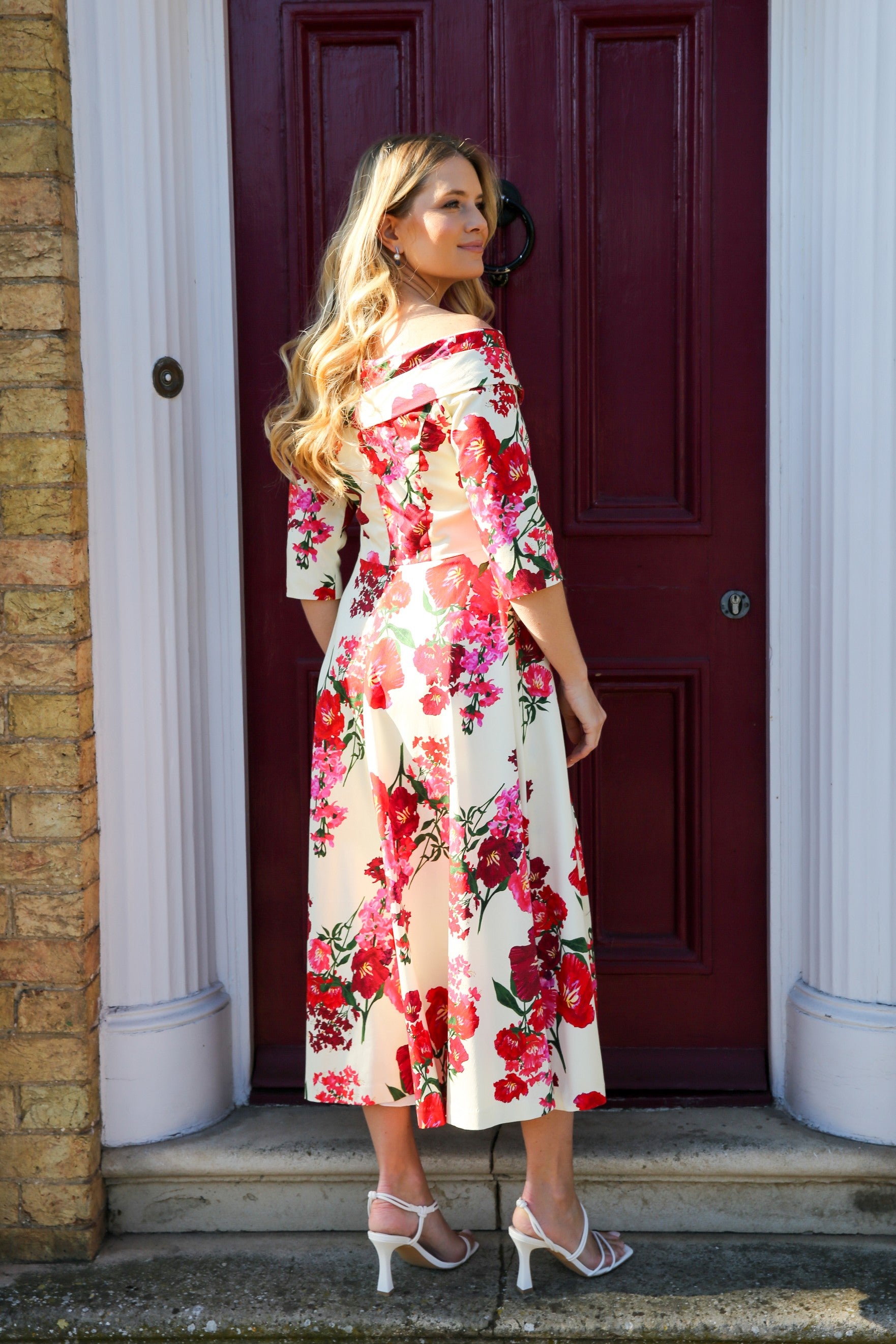Bombshell Libby Bardot A-line Dress in Xanthe Magenta Red