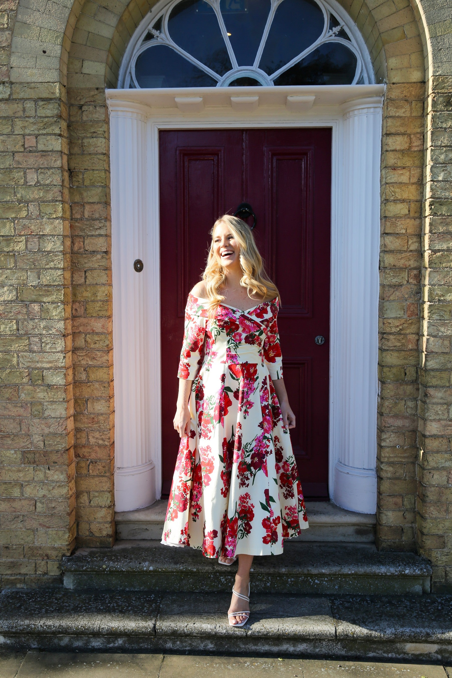 Bombshell Libby Bardot A-line Dress in Xanthe Magenta Red