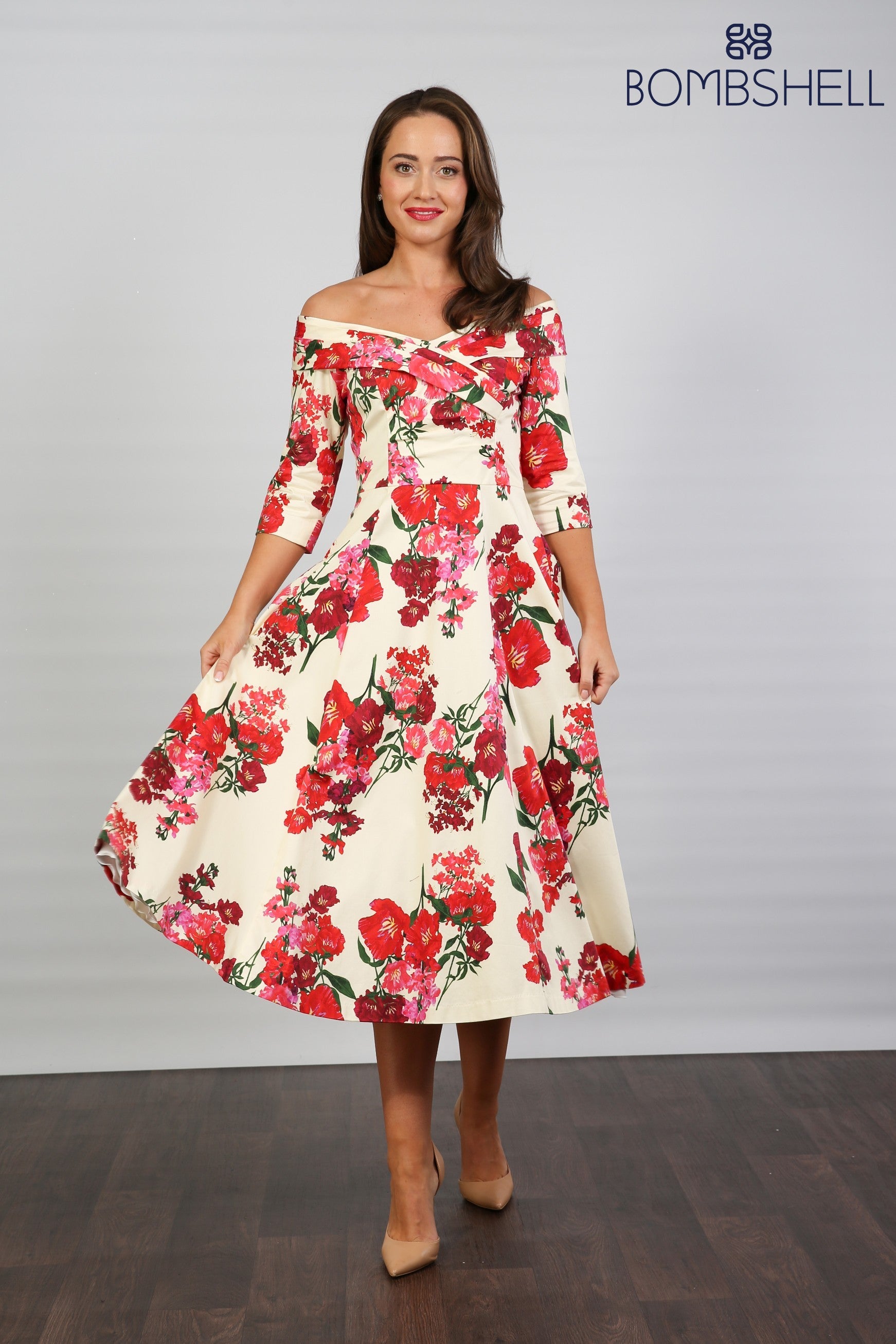 Bombshell Libby Bardot A-line Dress in Xanthe Magenta