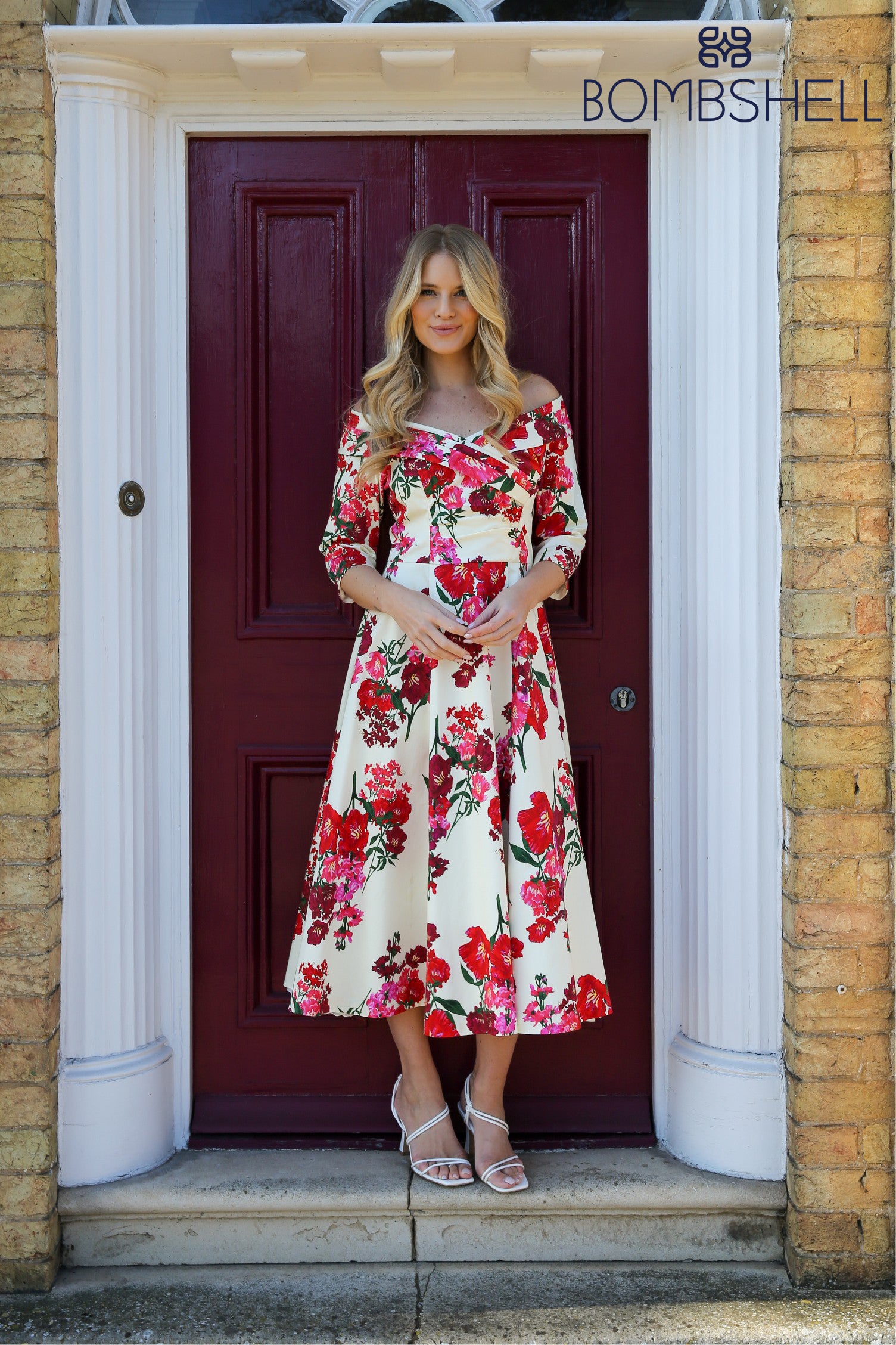 Bombshell Libby Bardot A-line Dress in Xanthe Magenta