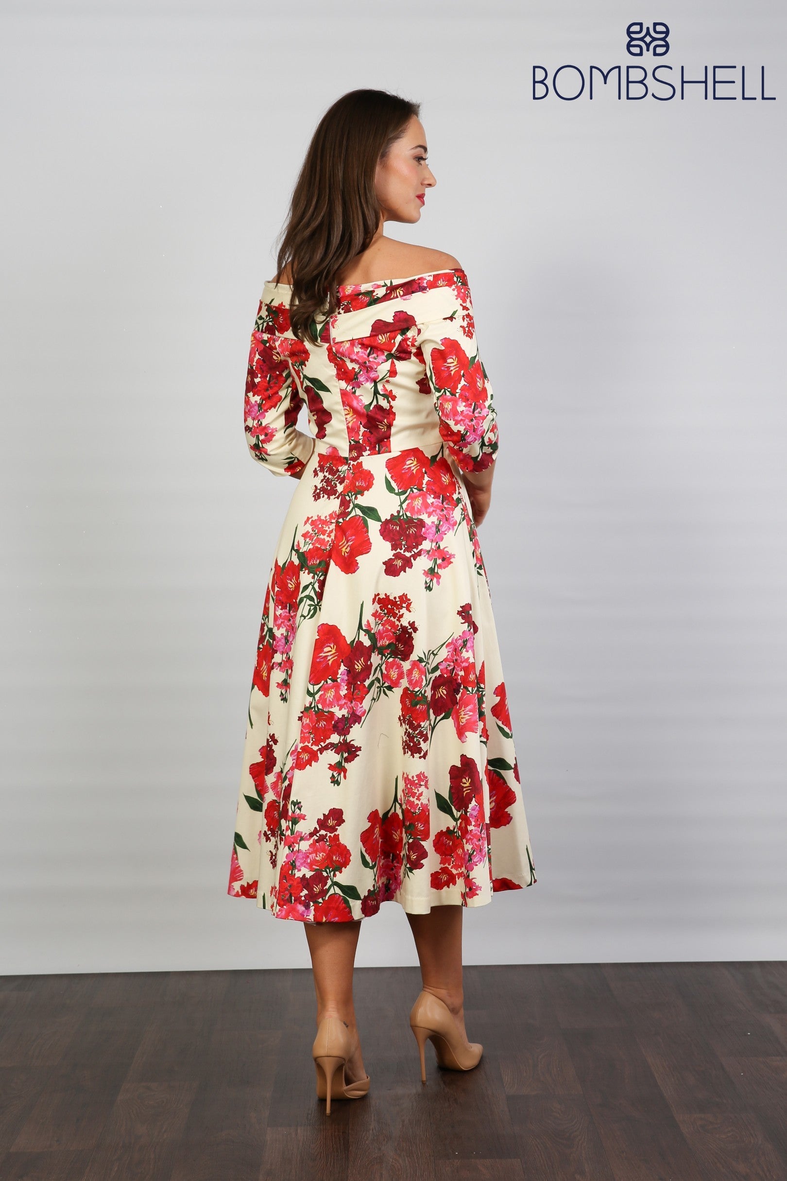 Bombshell Libby Bardot A-line Dress in Xanthe Magenta
