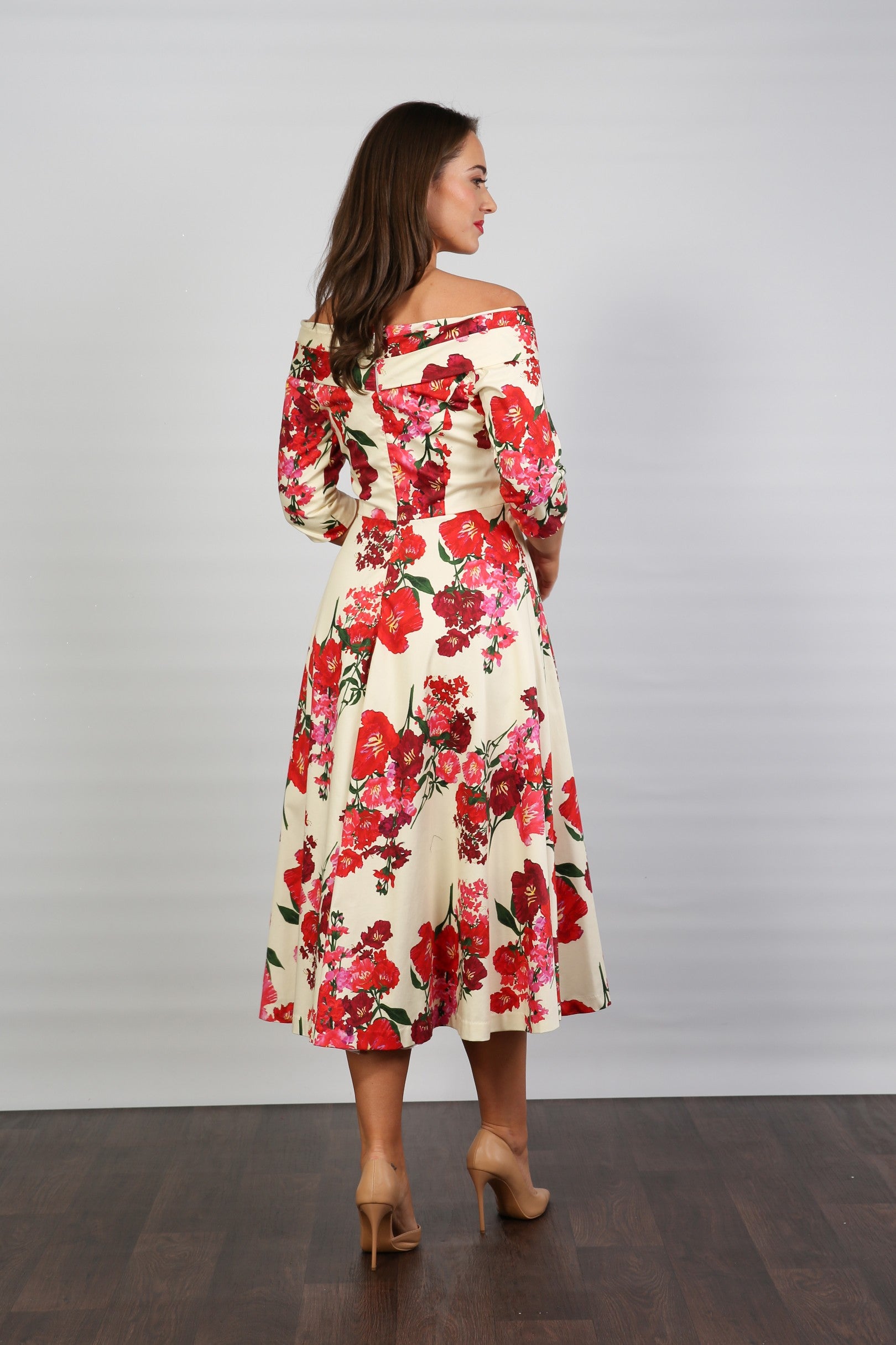 Bombshell Libby Bardot A-line Dress in Xanthe Magenta Red