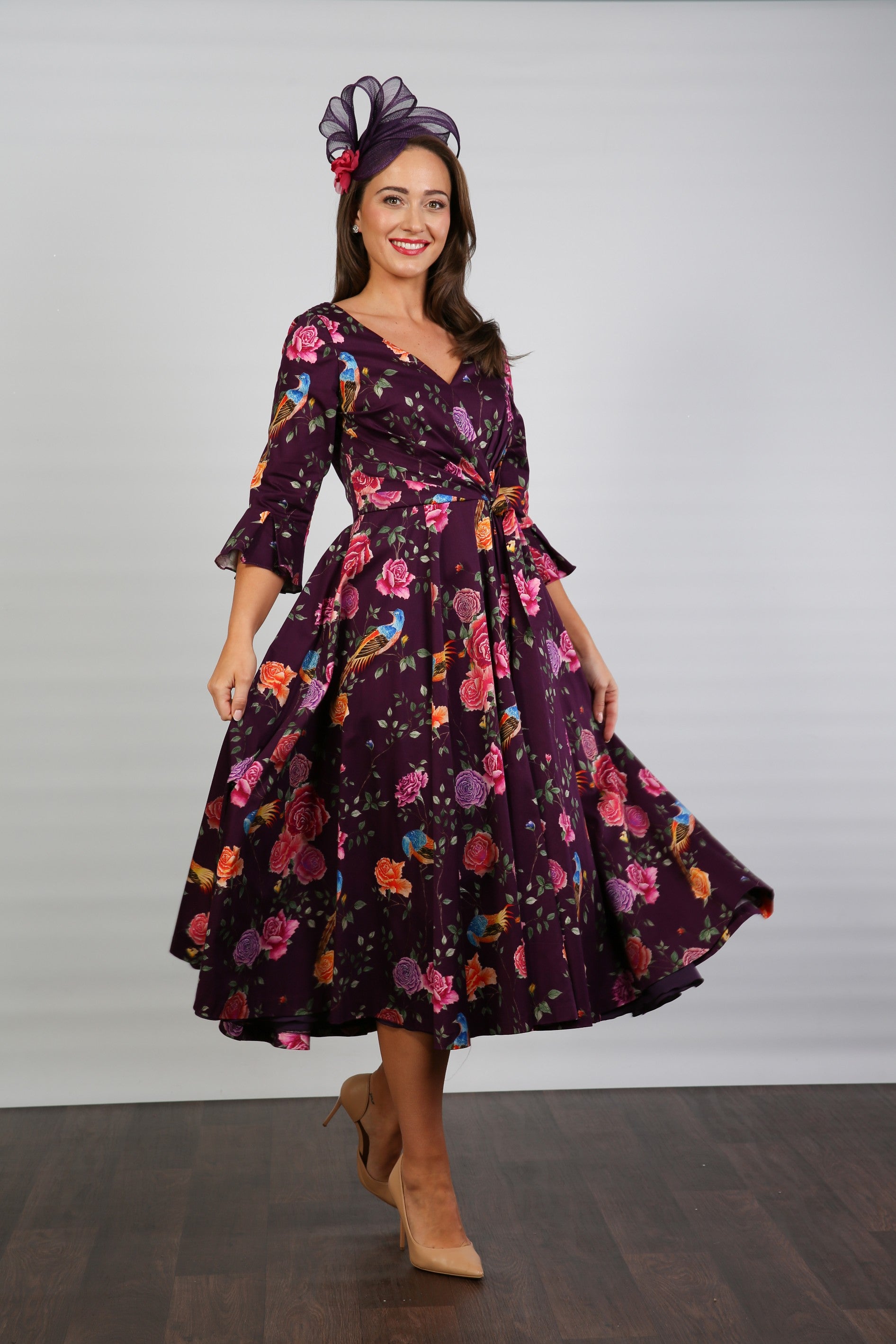 Bombshell Rosalind Confident Ruffle Cuff Dress in Imperial Phoenix