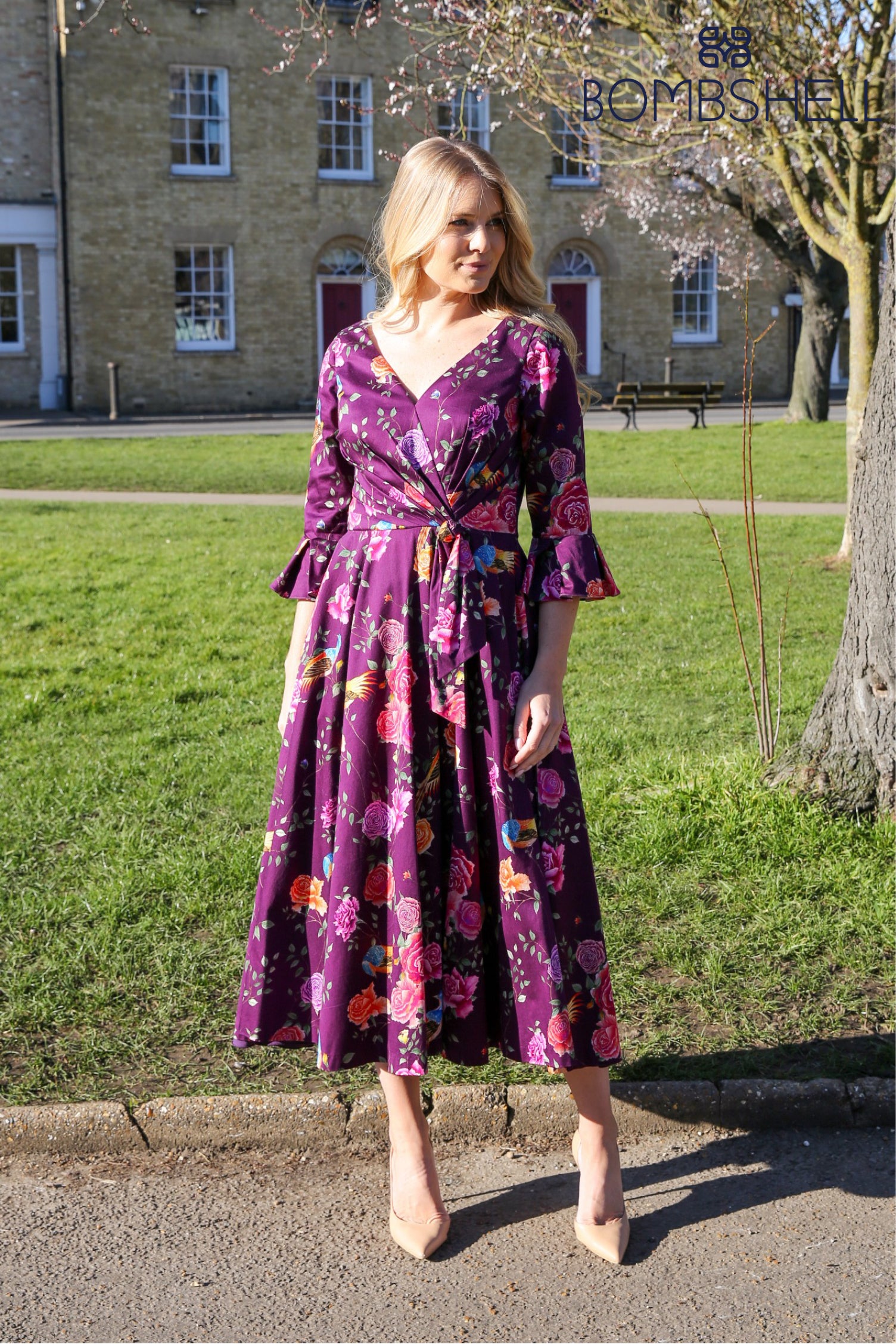 Bombshell Rosalind Confident Ruffle Cuff Dress in Imperial Phoenix