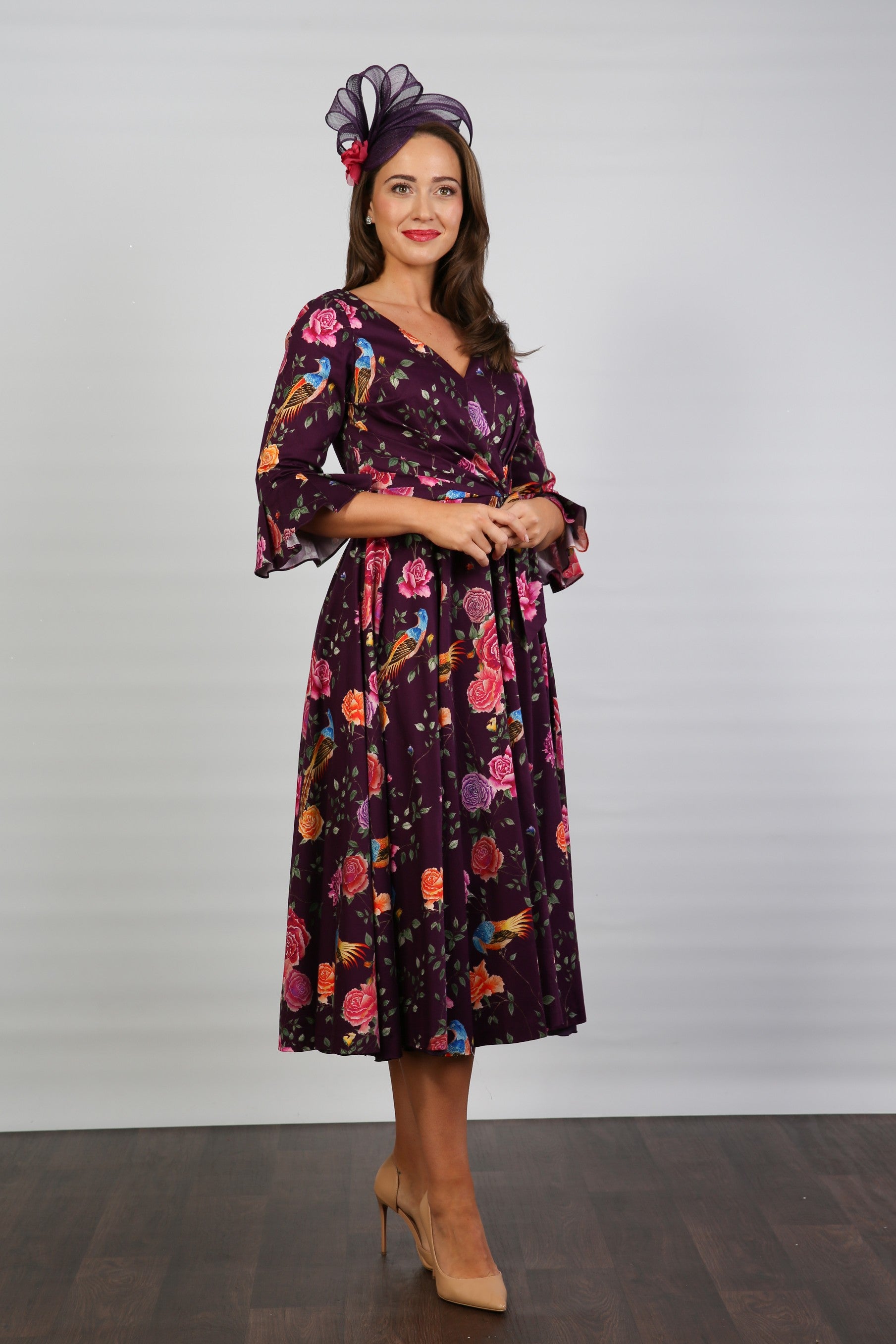 Bombshell Rosalind Confident Ruffle Cuff Dress in Imperial Phoenix