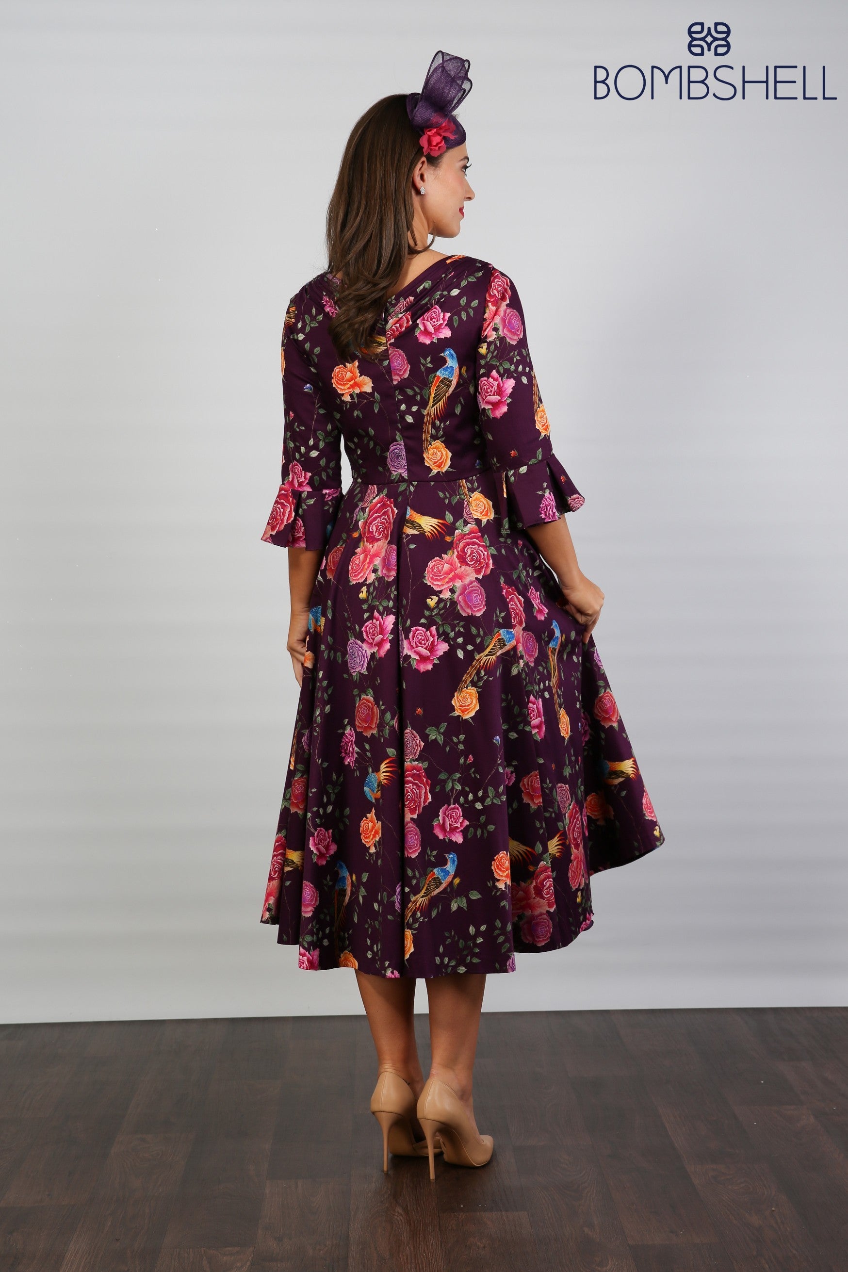Bombshell Rosalind Confident Ruffle Cuff Dress in Imperial Phoenix