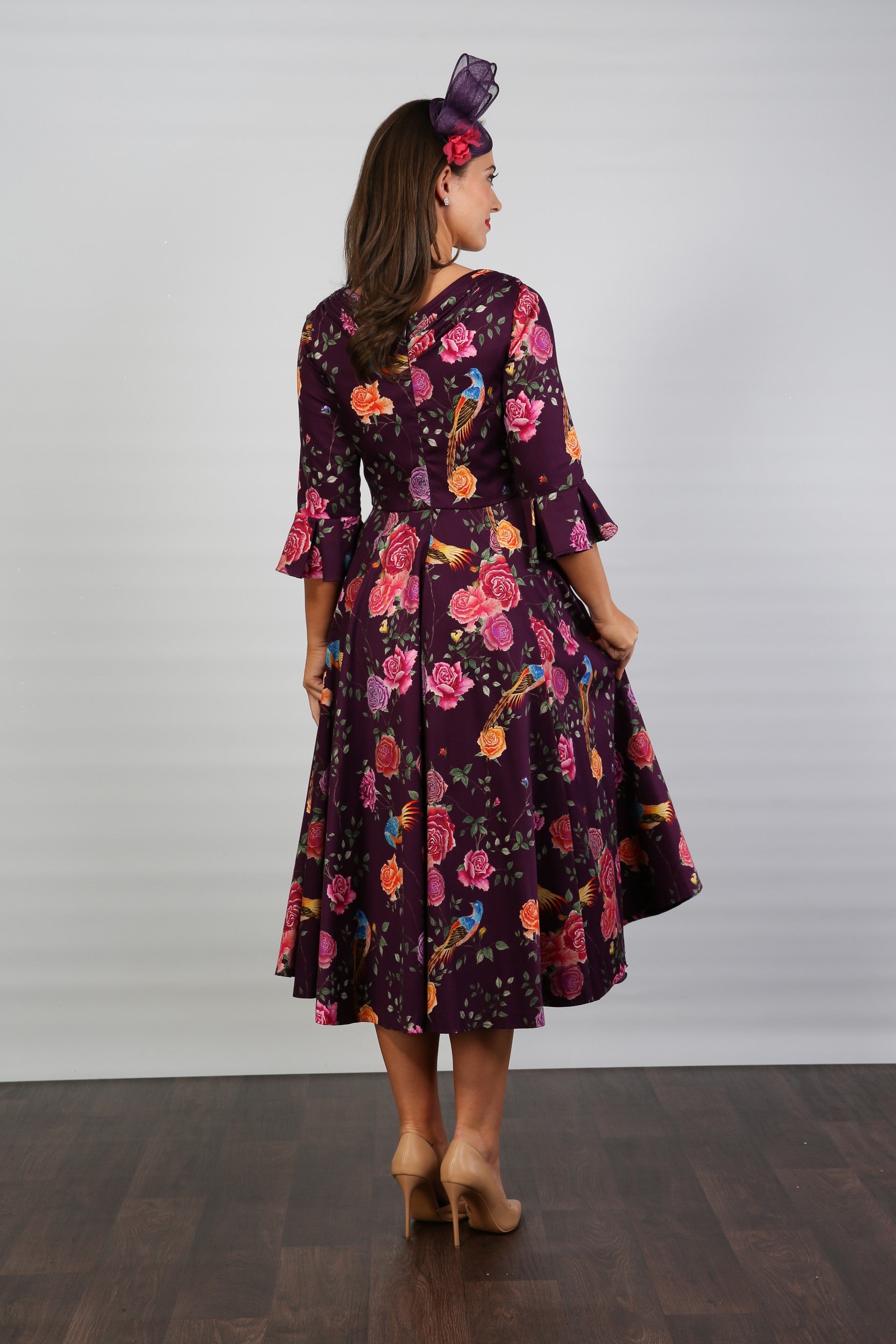 Bombshell Rosalind Confident Ruffle Cuff Dress in Imperial Phoenix