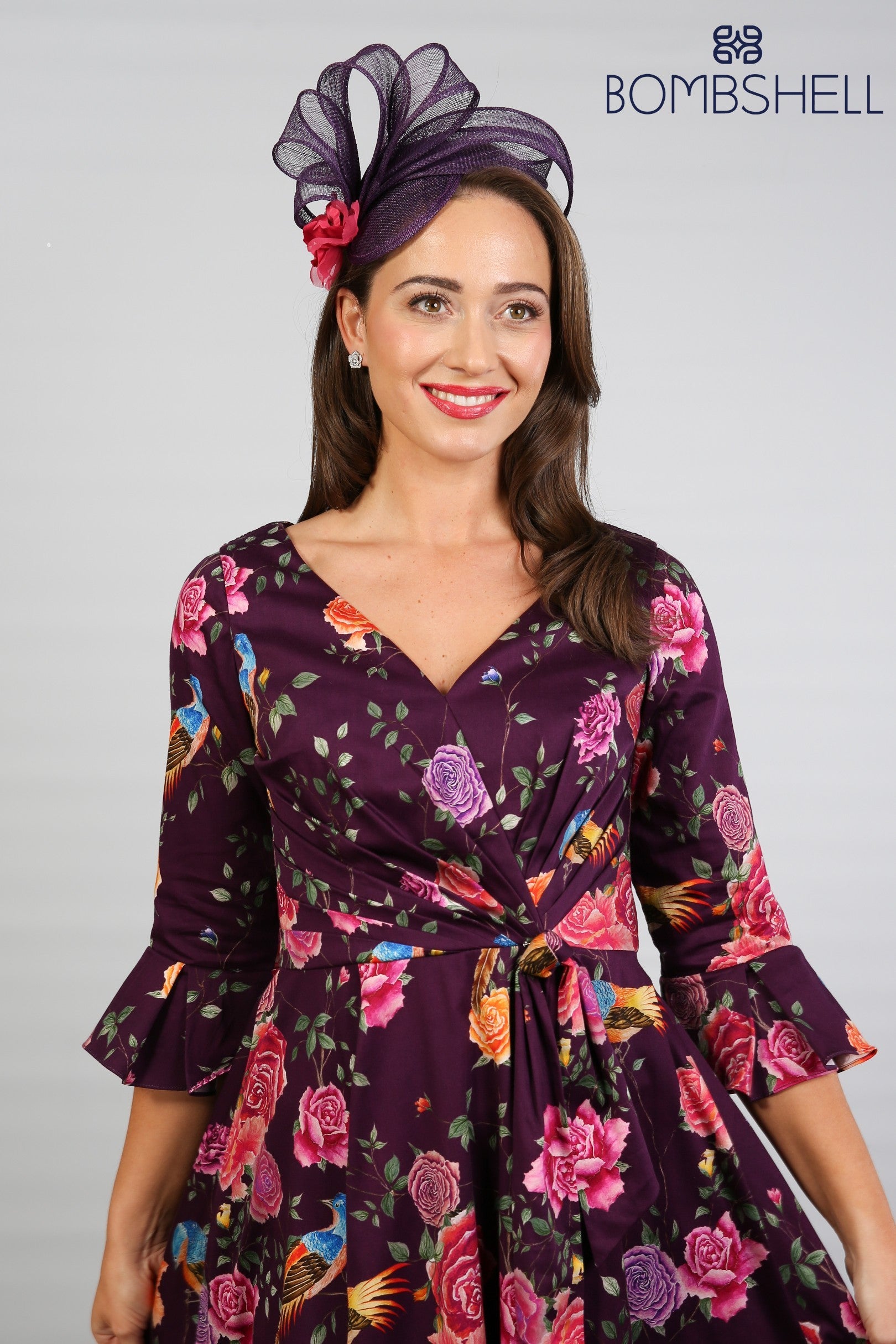 Bombshell Rosalind Confident Ruffle Cuff Dress in Imperial Phoenix