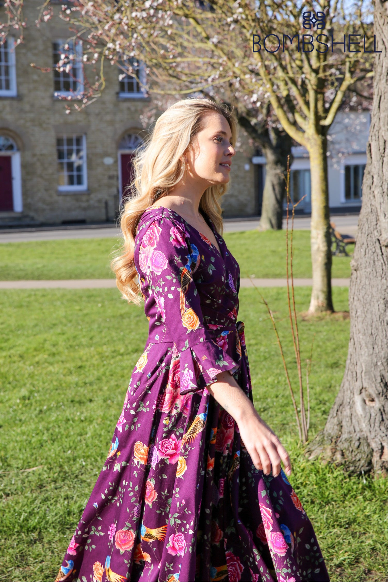 Bombshell Rosalind Confident Ruffle Cuff Dress in Imperial Phoenix