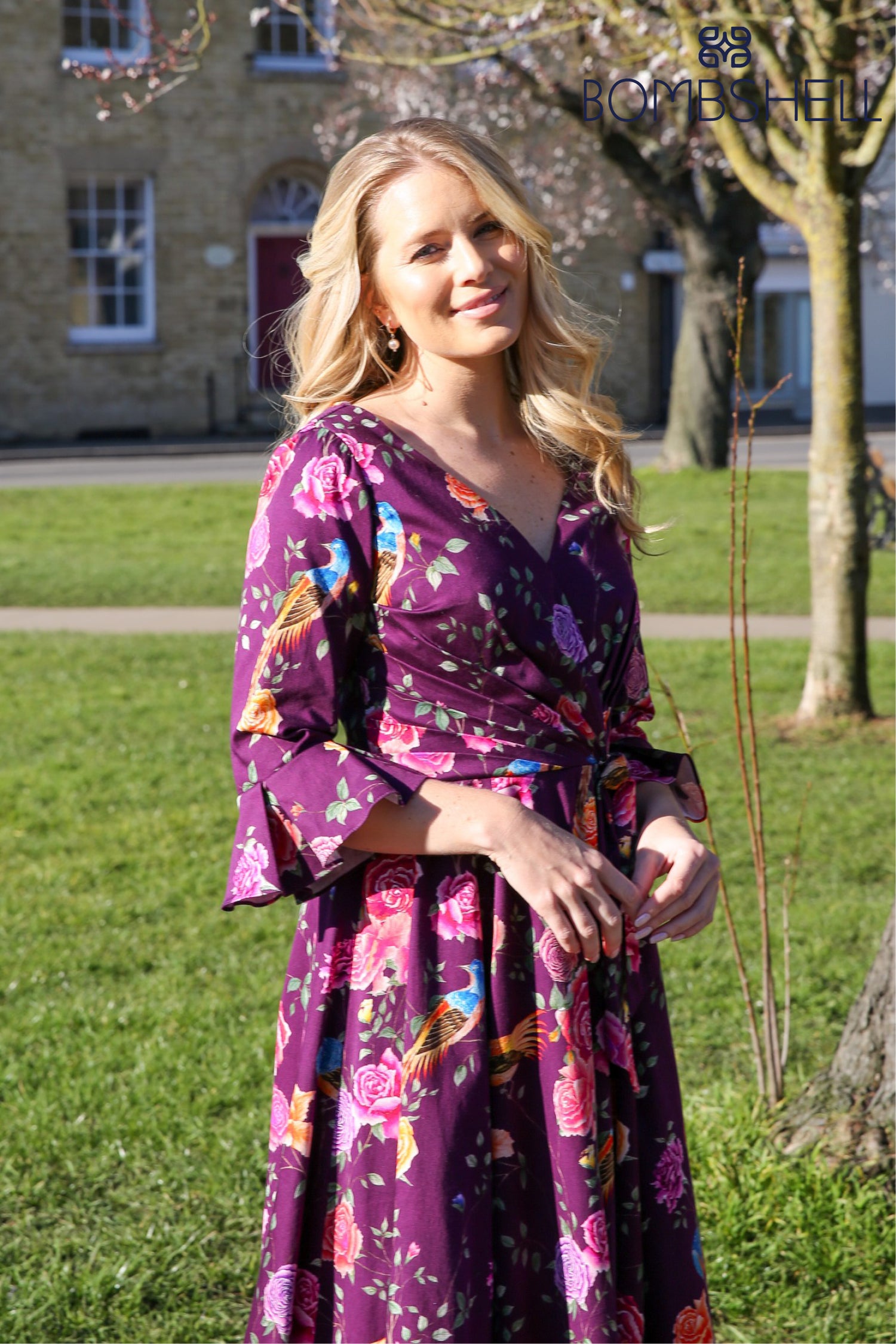 Bombshell Rosalind Confident Ruffle Cuff Dress in Imperial Phoenix