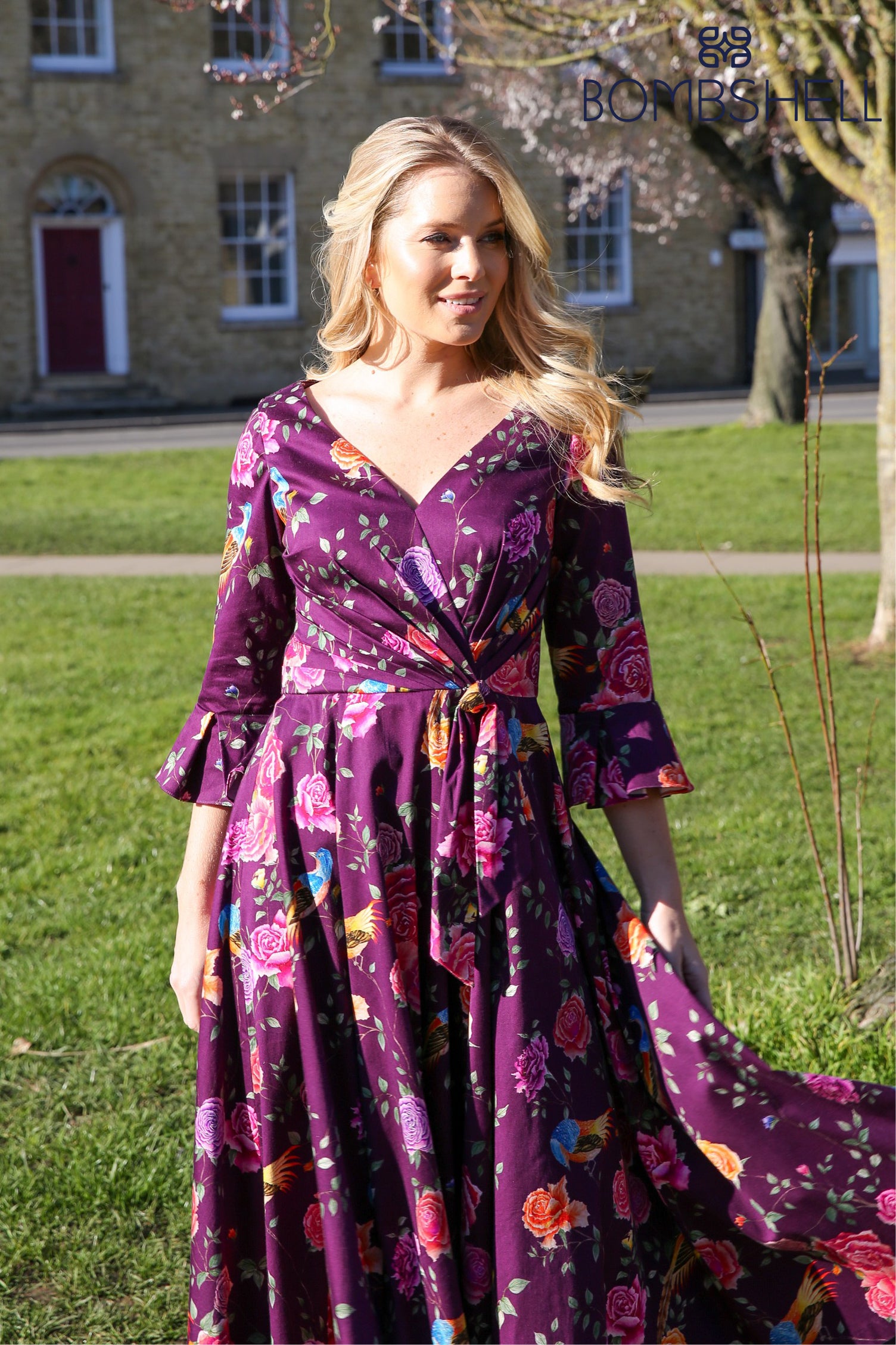 Bombshell Rosalind Confident Ruffle Cuff Dress in Imperial Phoenix