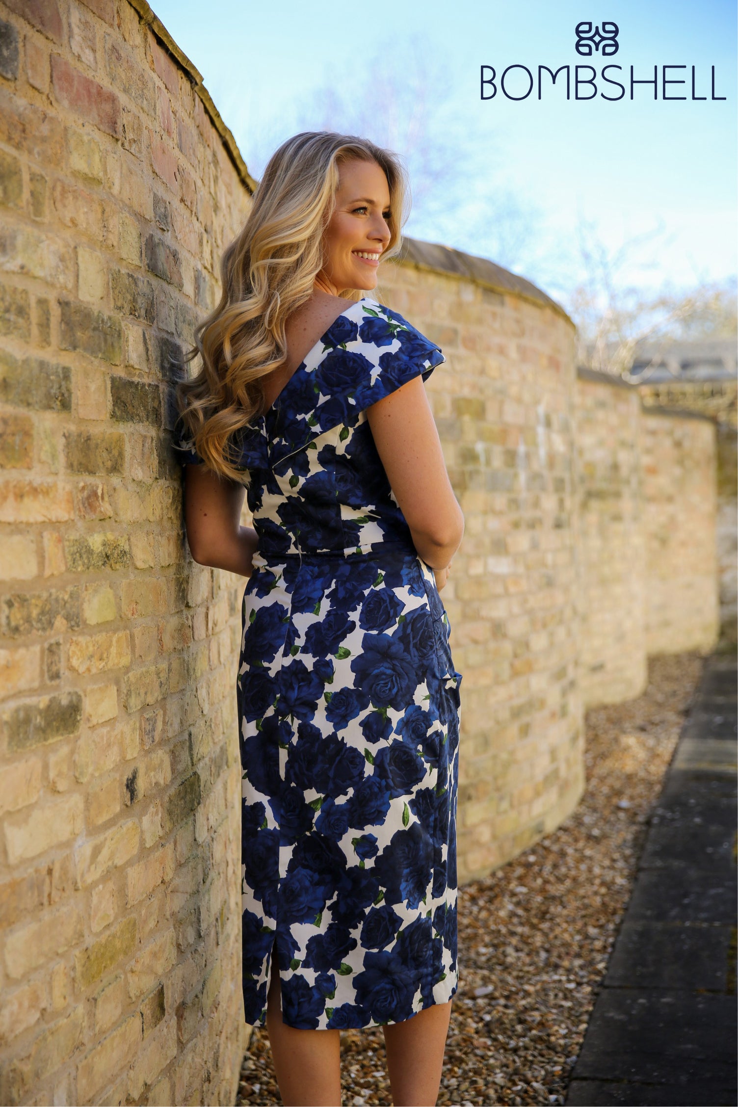 Bombshell Rhodes "Look at Me" Bardot Dress in Navy Roses