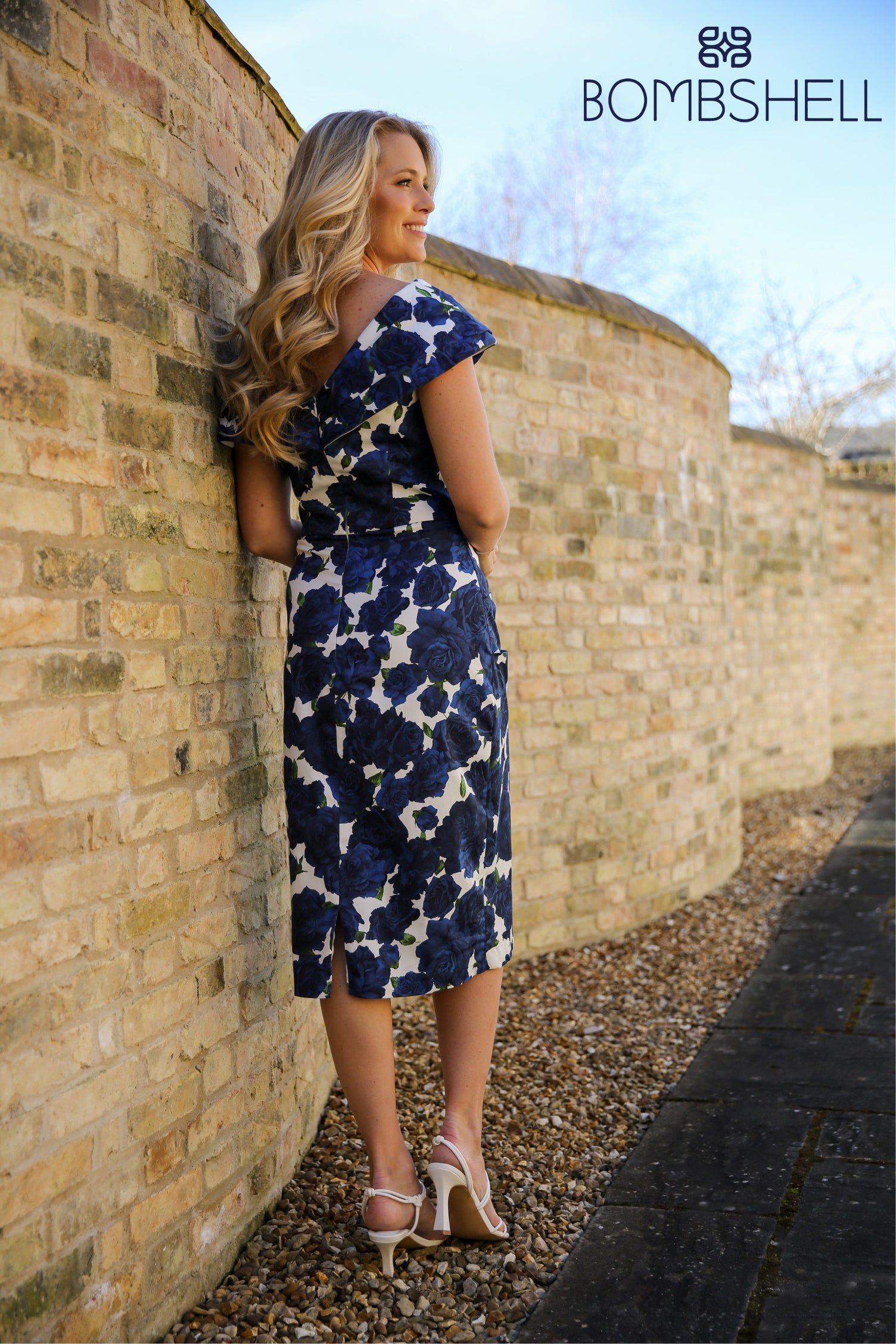 Bombshell Rhodes "Look at Me" Bardot Dress in Navy Roses