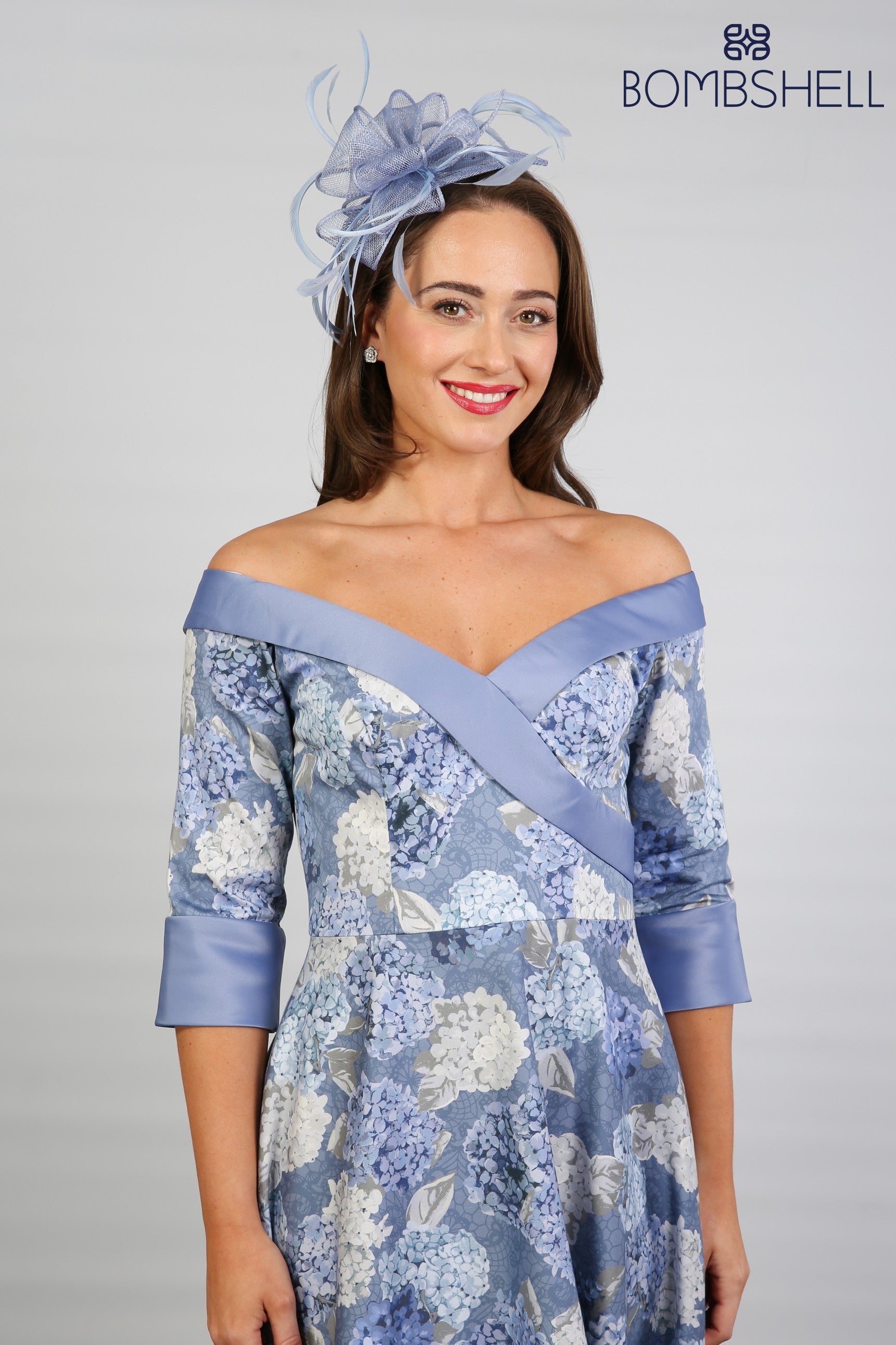 Bombshell Hamilton Bardot Sleeve Dress in Hydrangea Blue