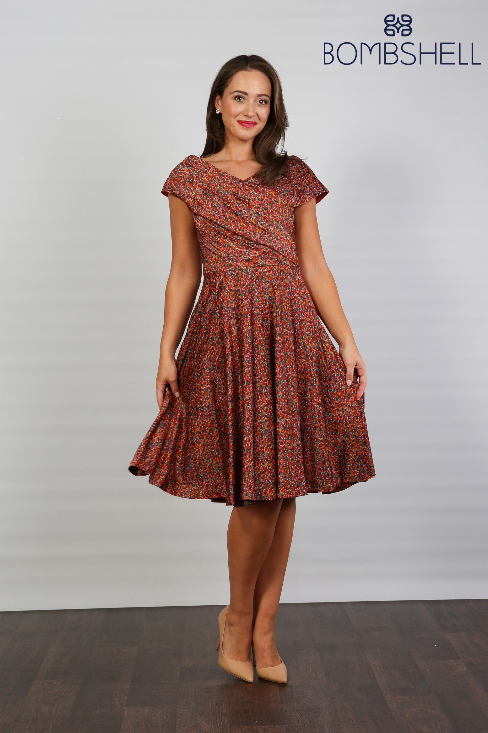 Bombshell Karlie Bardot Knee Length Dress in Confetti