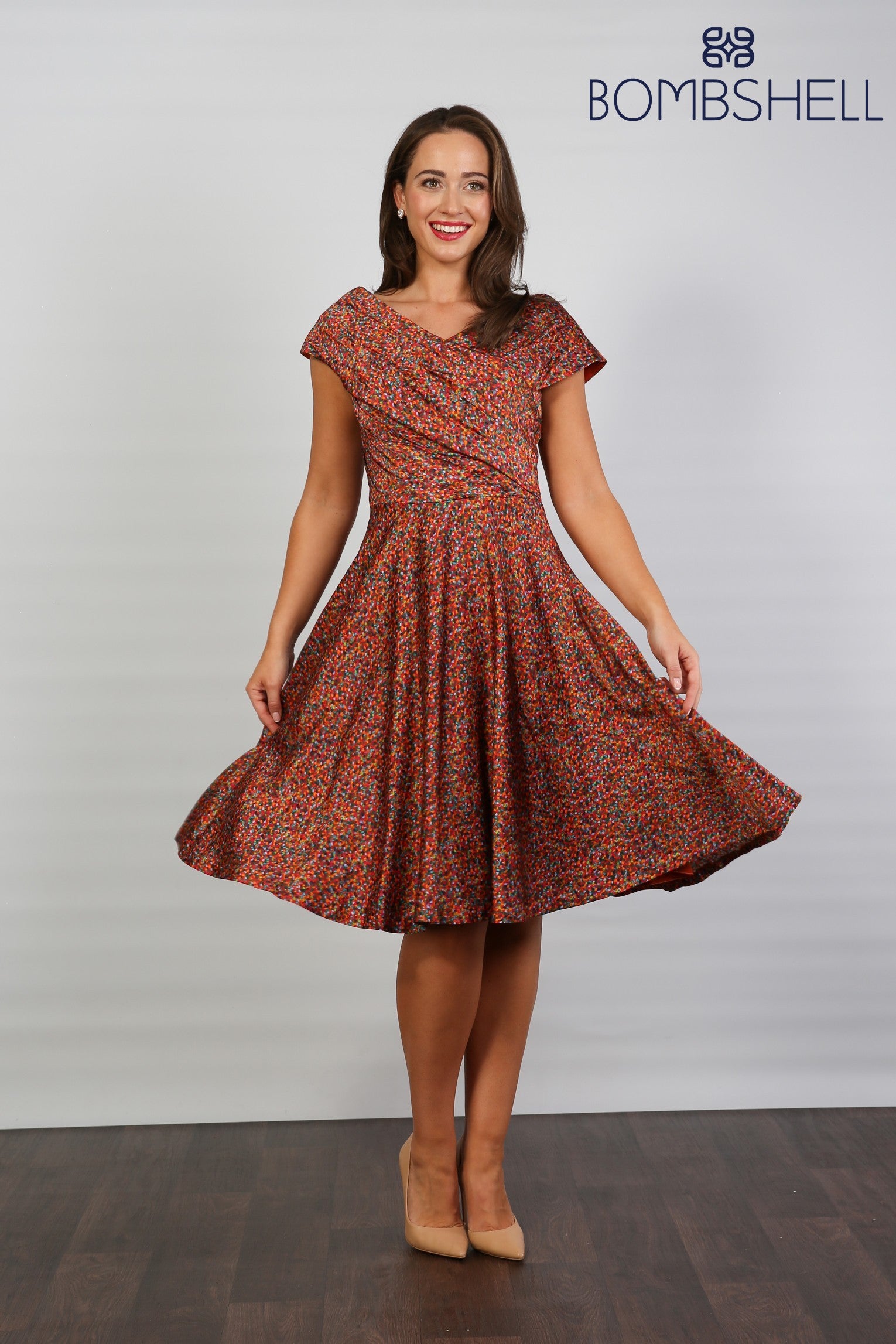 Bombshell Karlie Bardot Knee Length Dress in Confetti