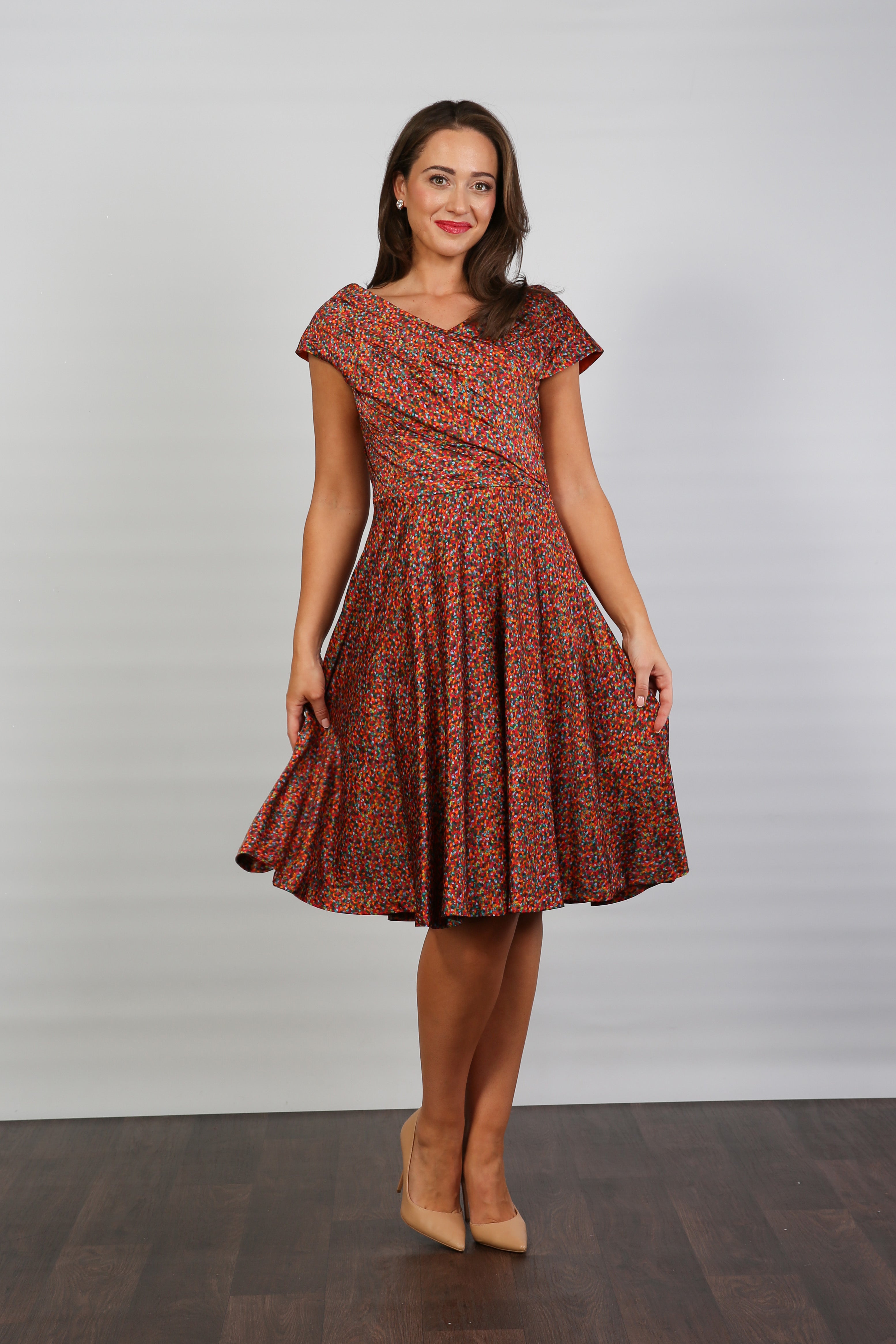 Bombshell Karlie Bardot Knee Length Dress in Confetti