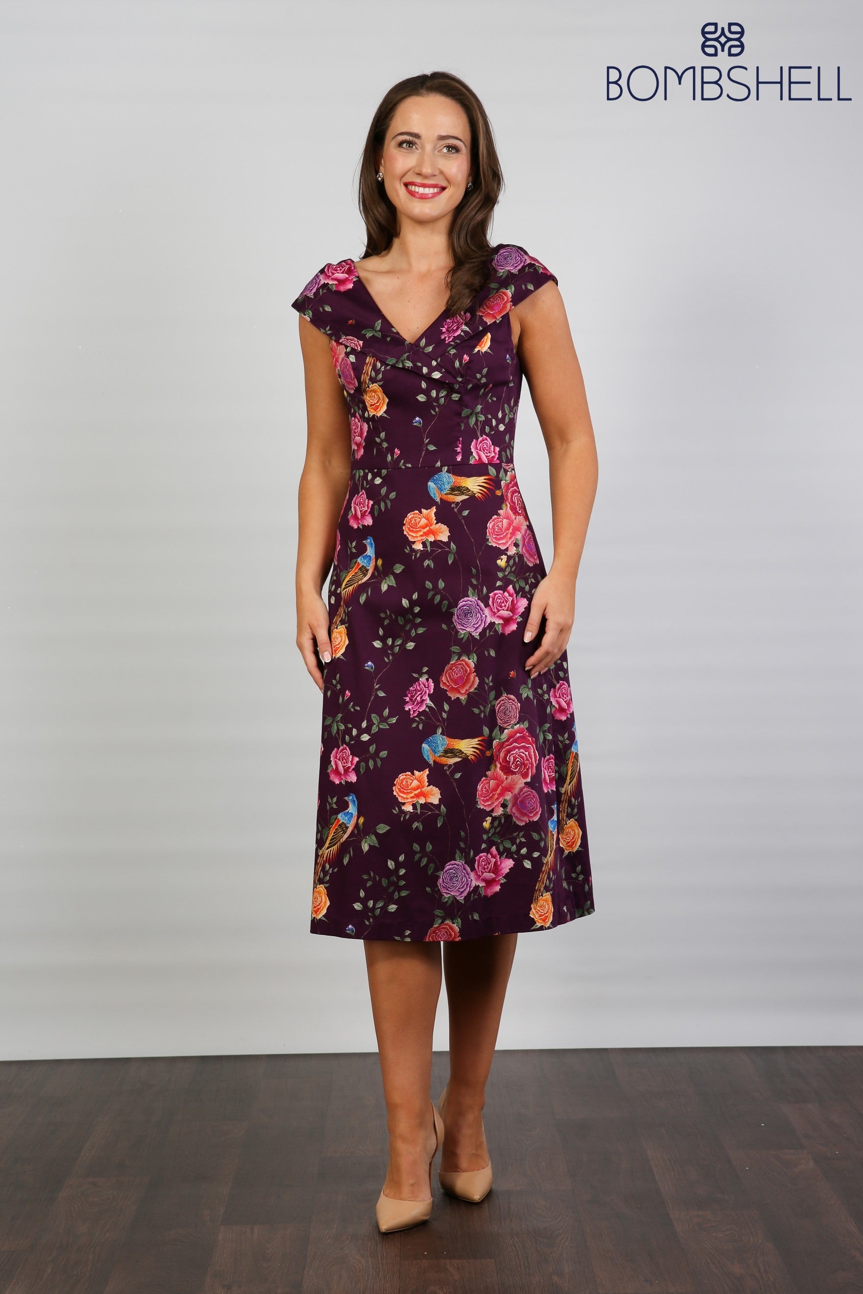 Bombshell Ruth Simple & Chic Floral Dress in Imperial Phoenix