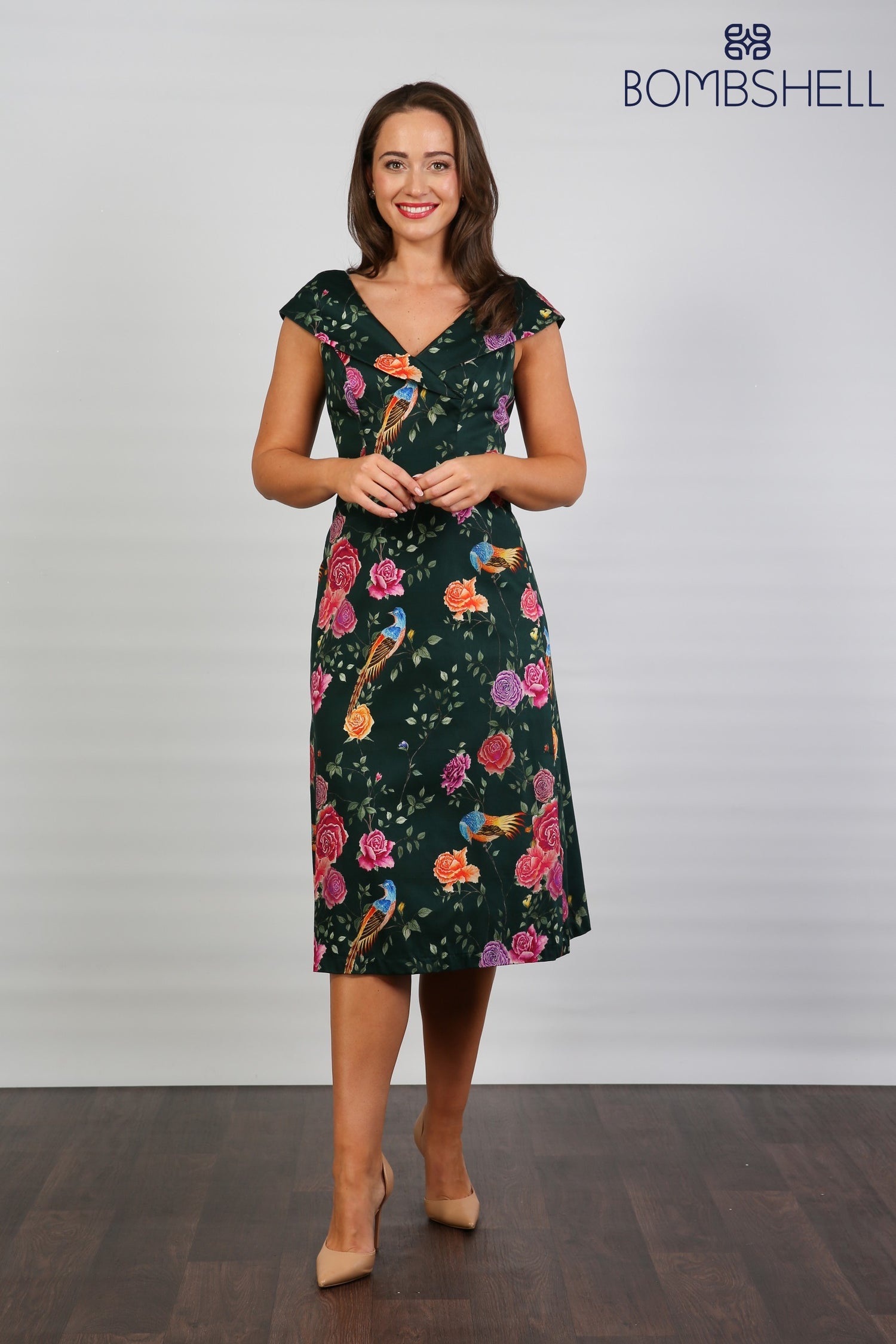 Bombshell Ruth Simple & Chic Floral Dress in Juniper Phoenix