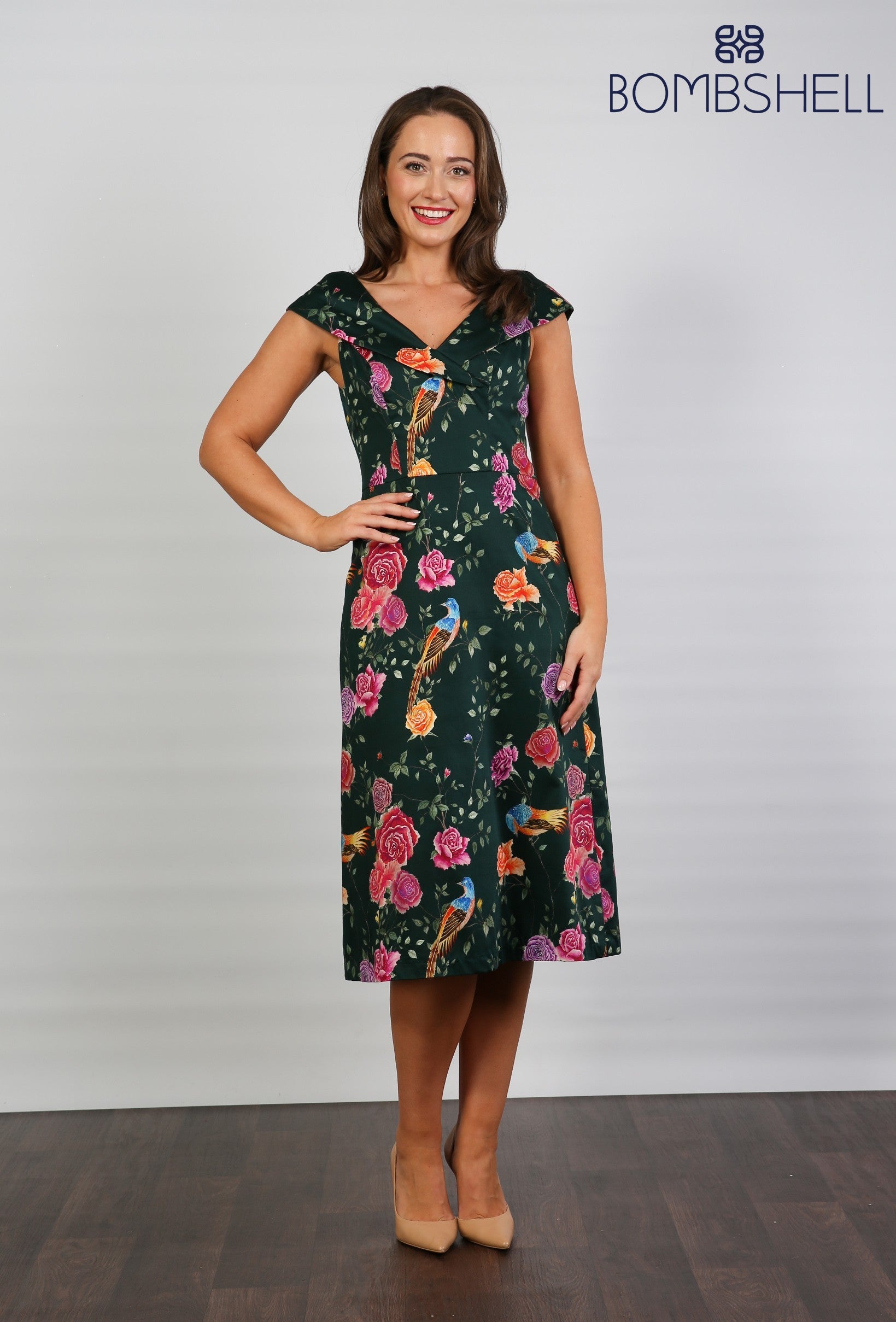 Bombshell Ruth Simple & Chic Floral Dress in Juniper Phoenix