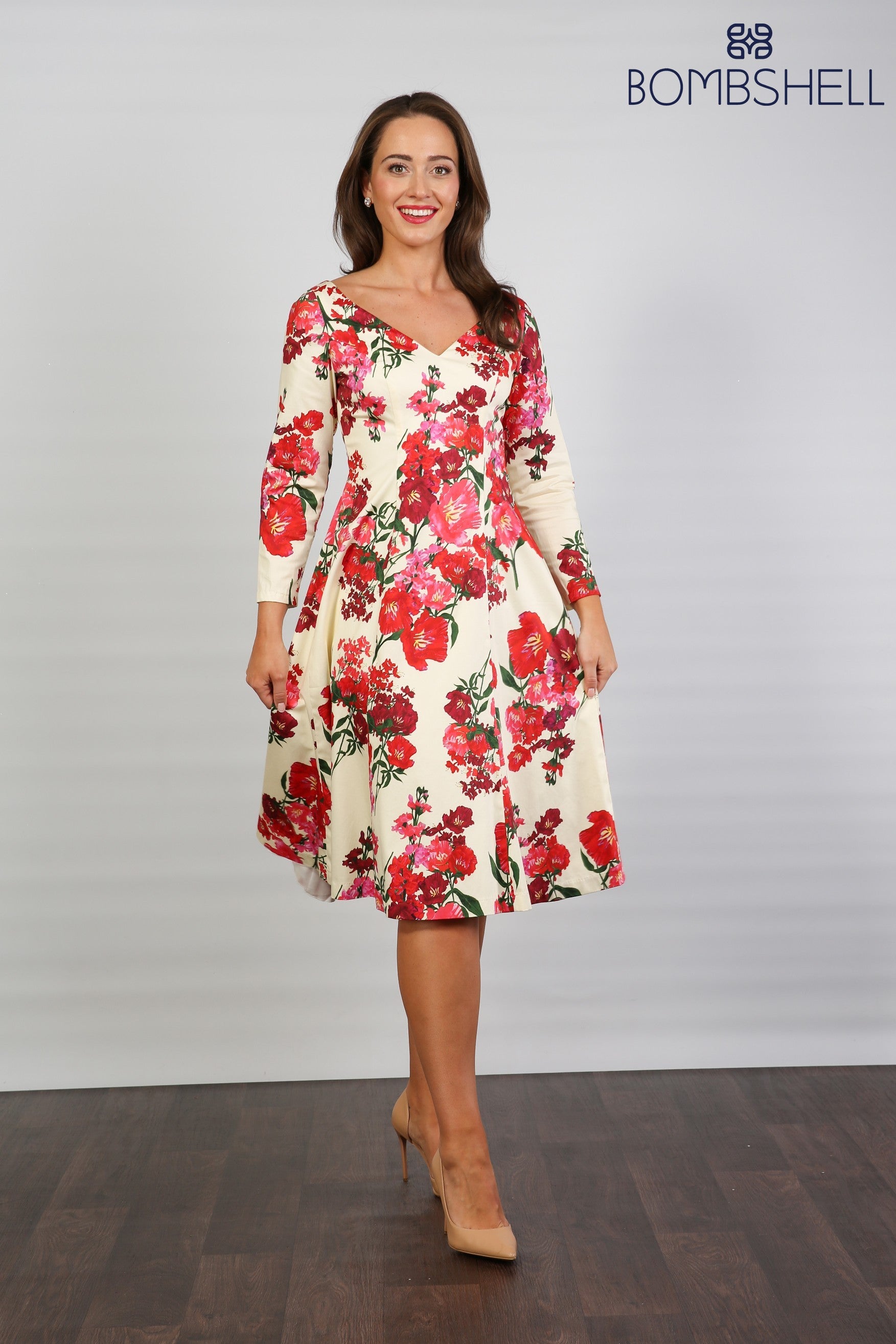 Bombshell Sears Sleek & Sweet Long Sleeve Dress in Xanthe Magenta