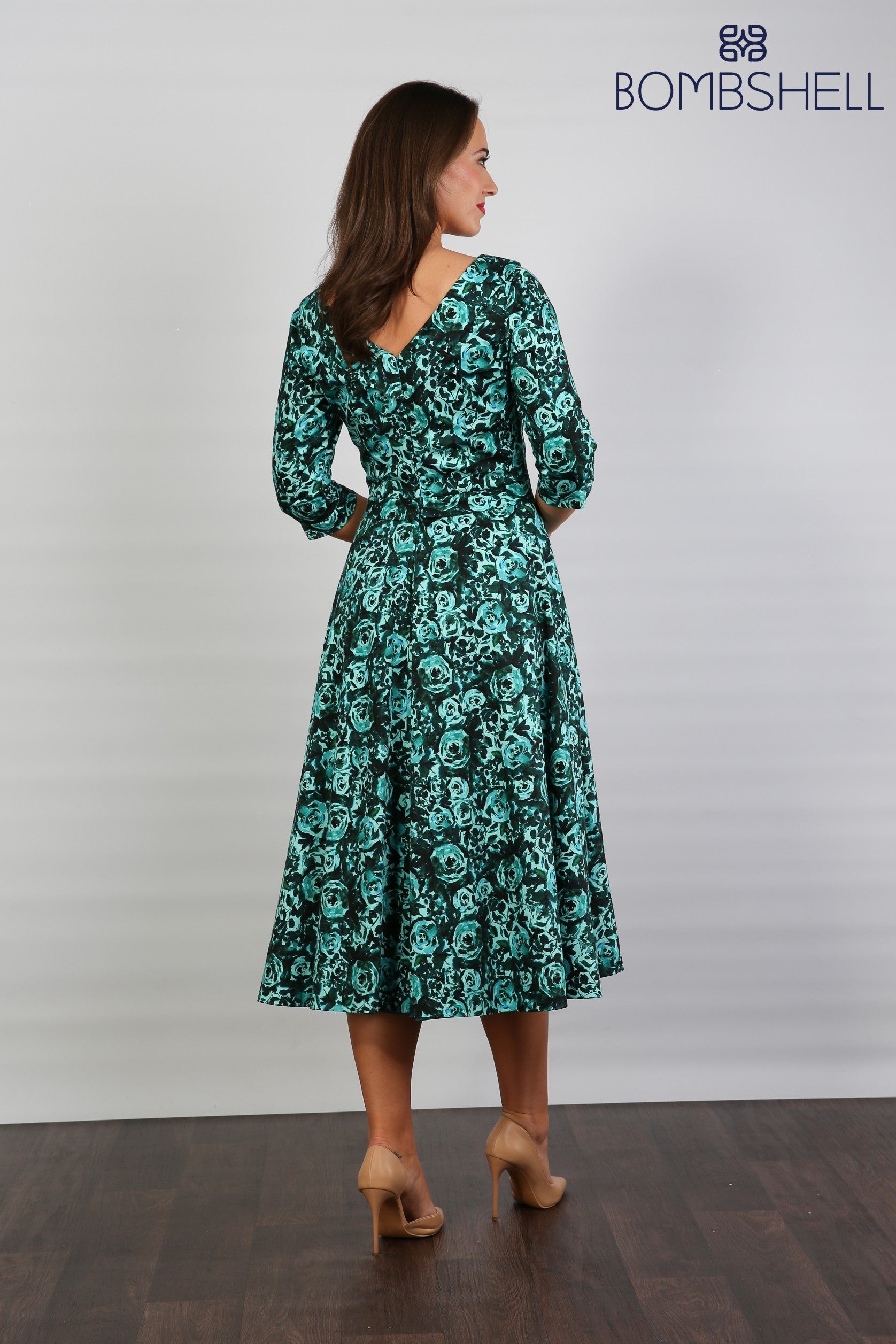 Bombshell Georgia Edge off the Shoulder A-line Dress in Marina Roses