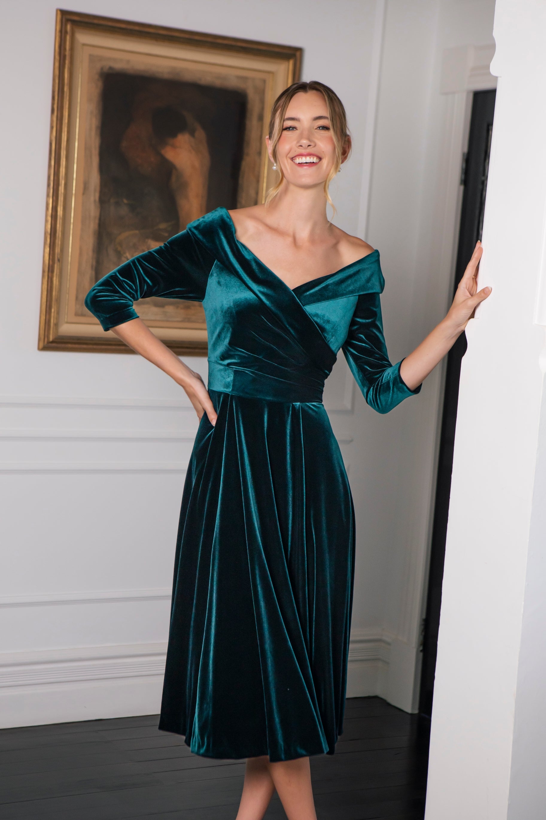 Bombshell Valentina Dress in Dark Emerald