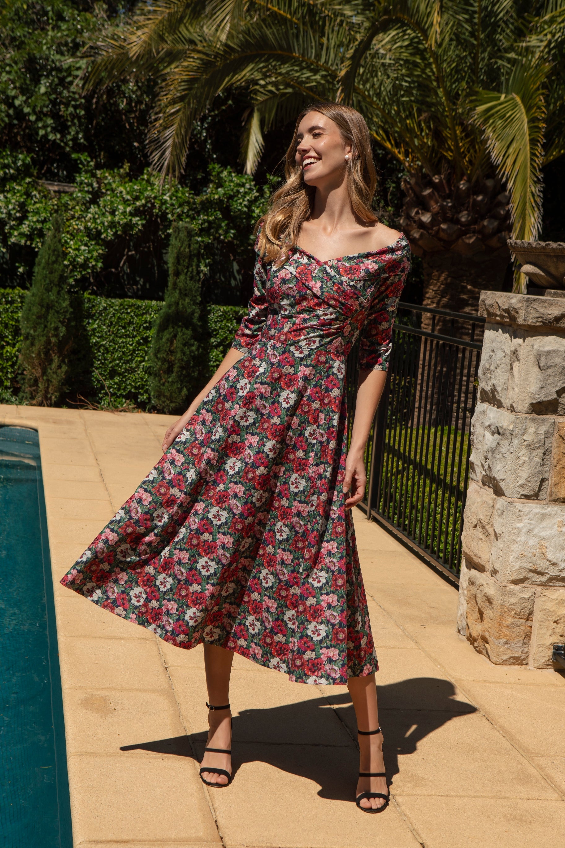 Bombshell Rebecca Dress Made with Liberty Tana Lawn™ Cotton in Poppy Amelie Red