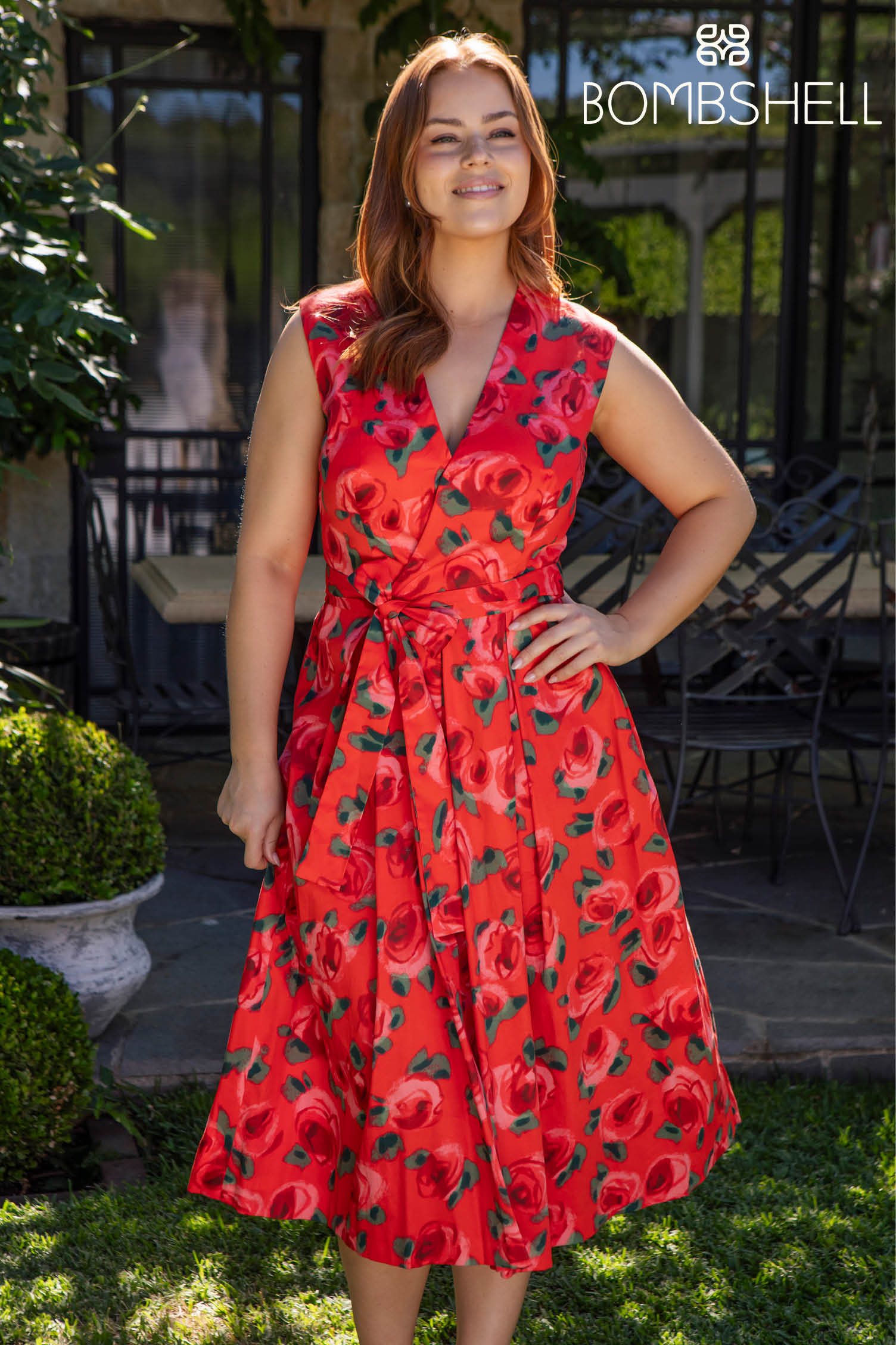 Bombshell Marcia Wrap Dress in Red Roses