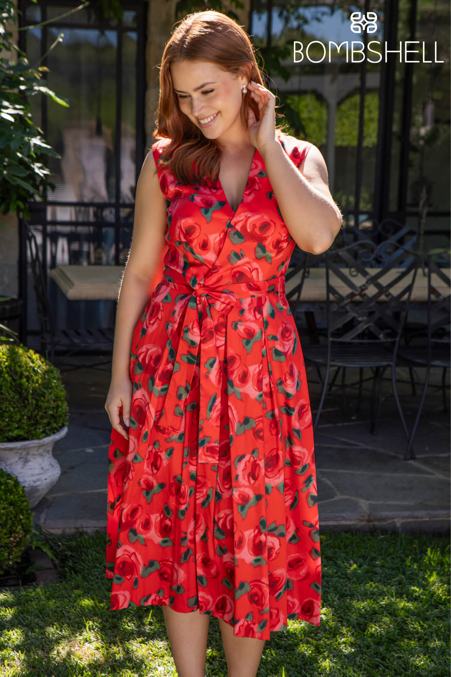 Bombshell Marcia Wrap Dress in Red Roses