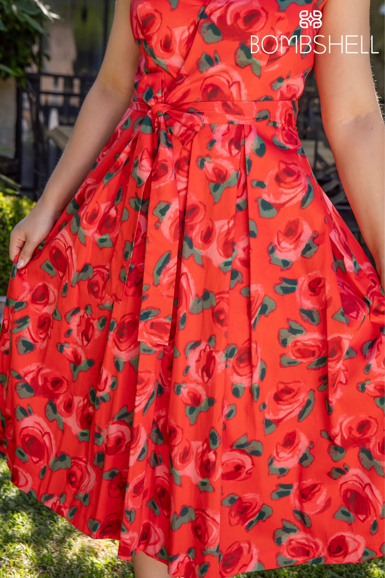 Bombshell Marcia Wrap Dress in Red Roses