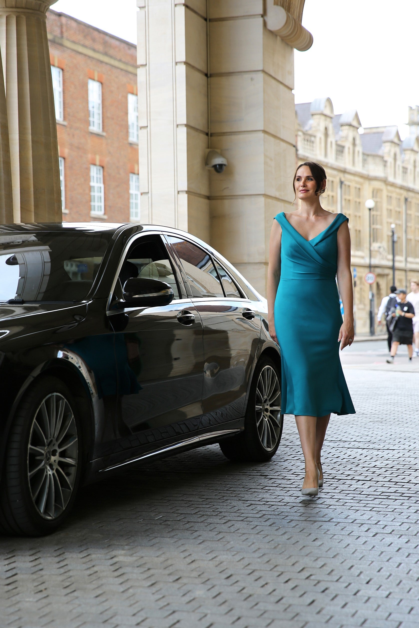 Milla Edge of the Shoulder Jersey Dress in Teal
