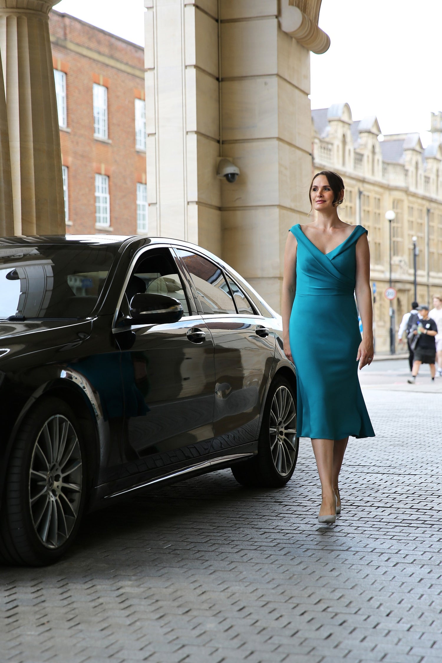 Milla Edge of the Shoulder Jersey Dress in Teal