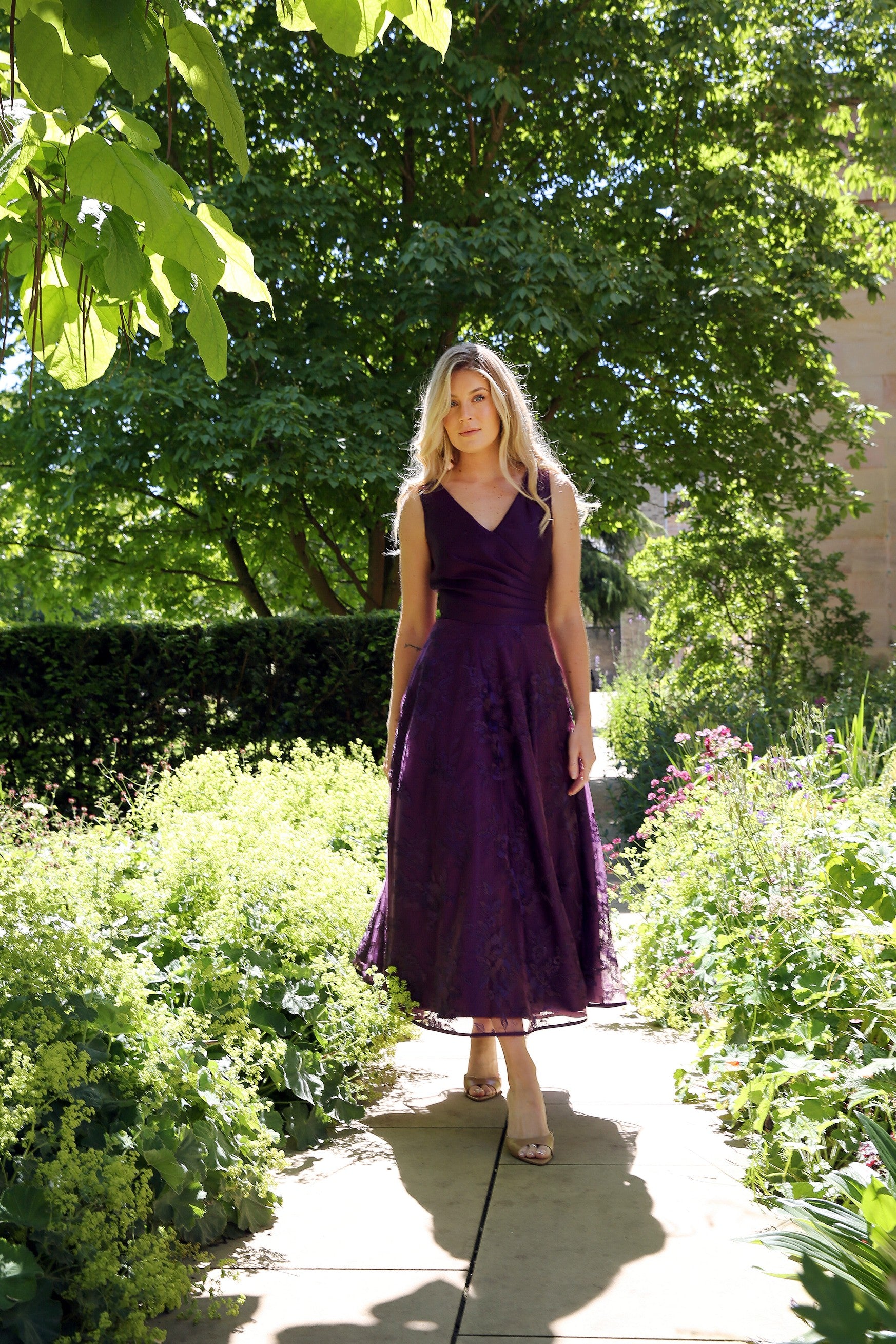 Bella Satin Embroidery Special Occasion Dress in Blackberry