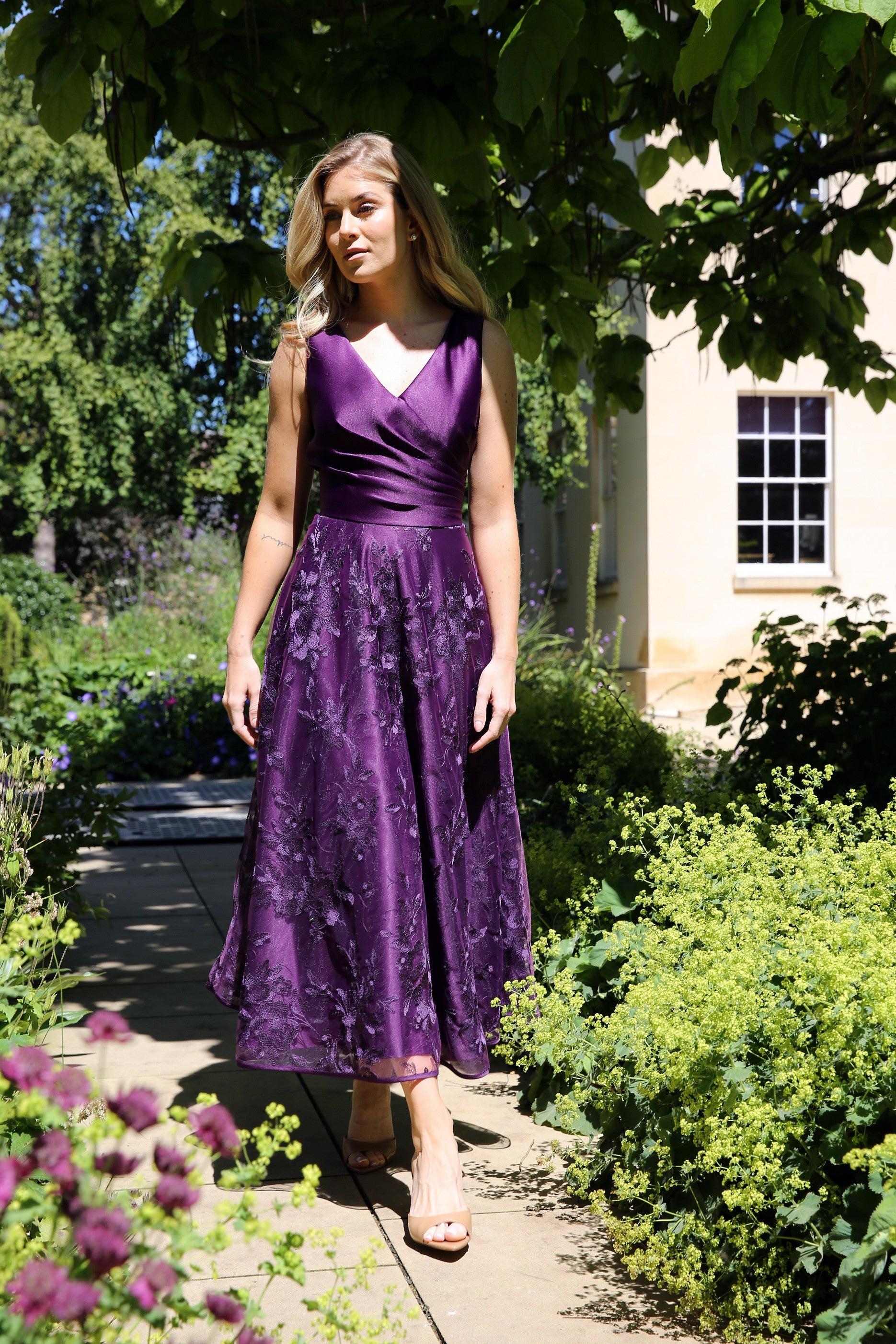 Bella Satin Embroidery Special Occasion Dress in Blackberry