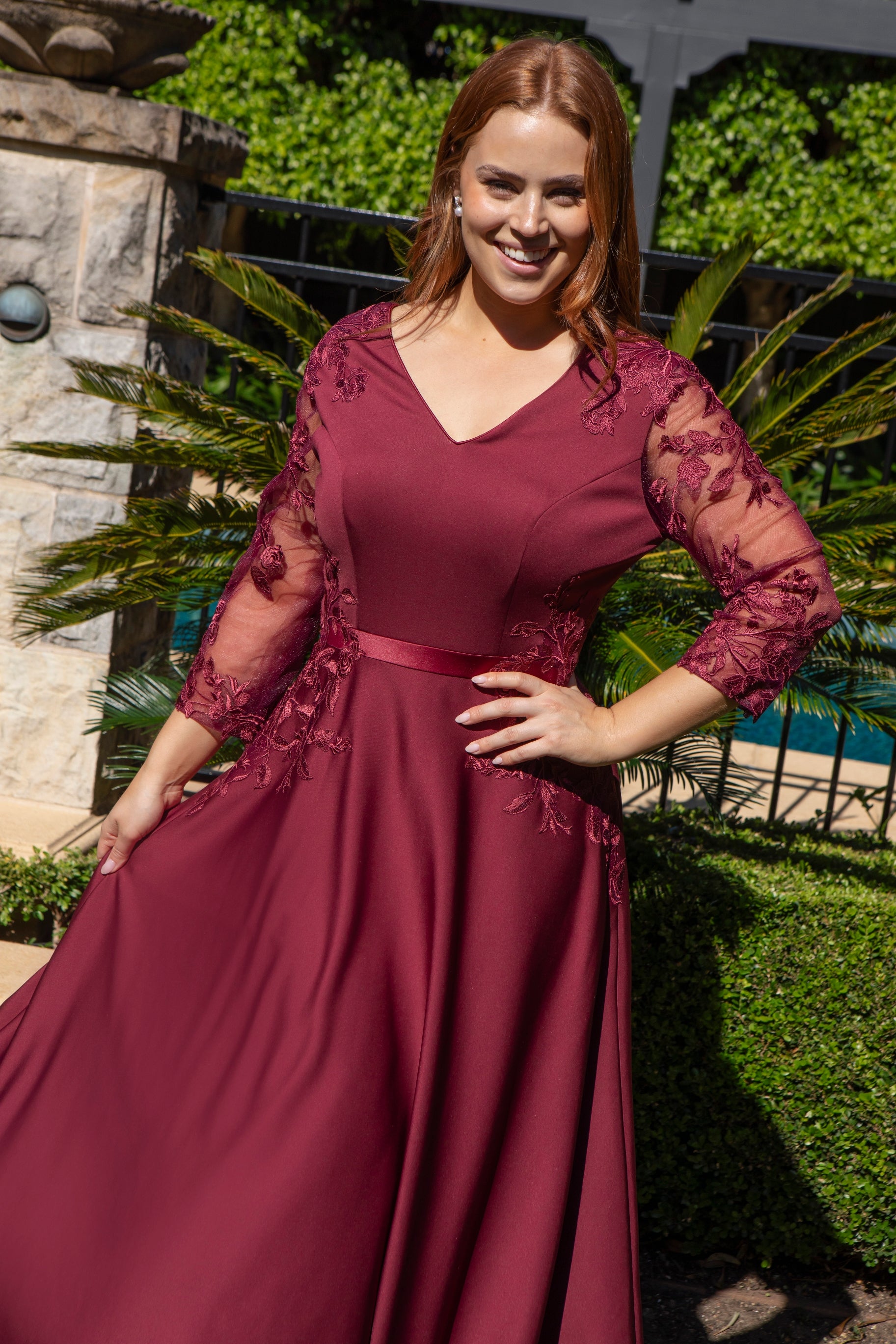 Selita Stretch Jersey Special Occasion Dress in Ruby