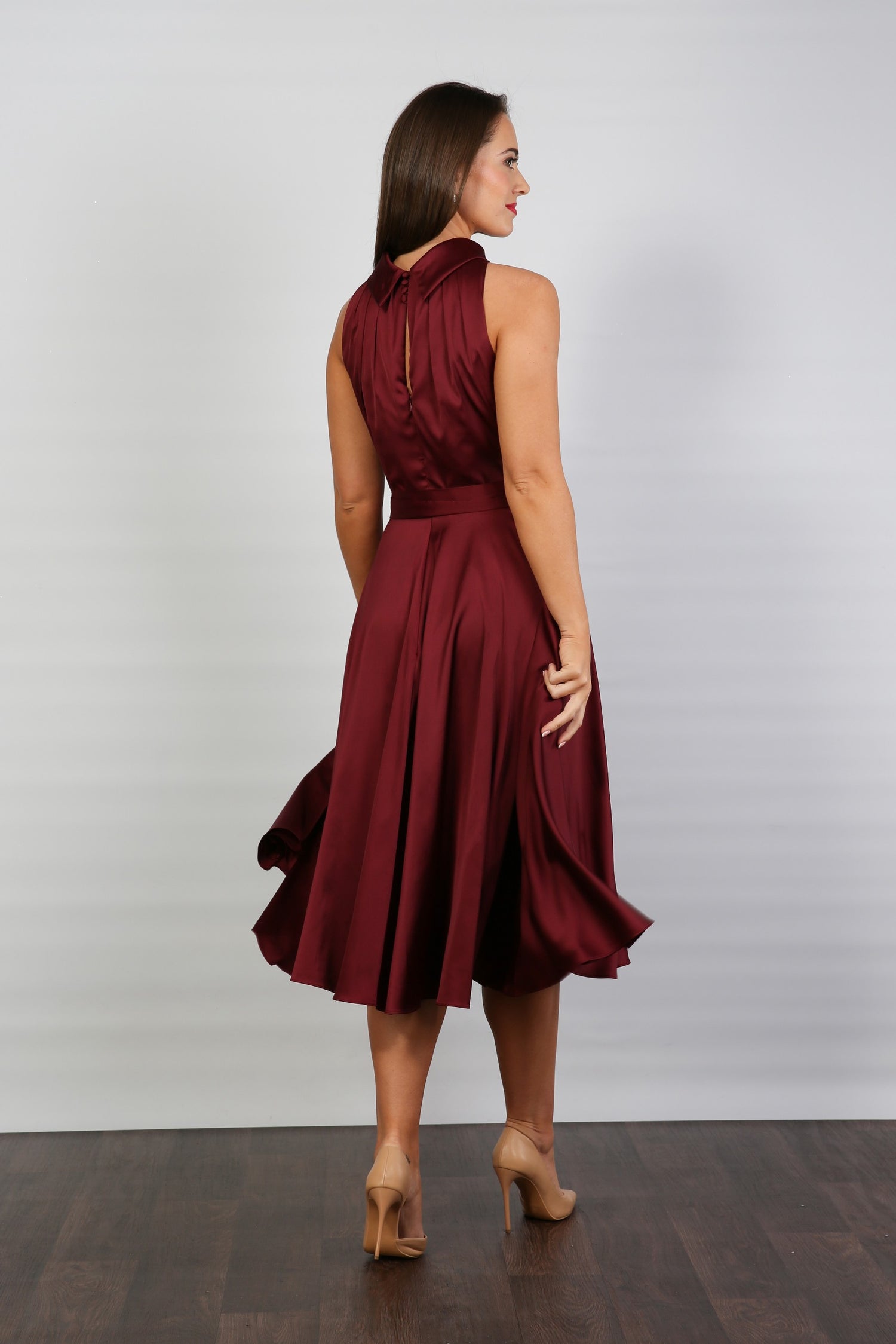 Jennie Silky Satin Occasion Dress in Ruby