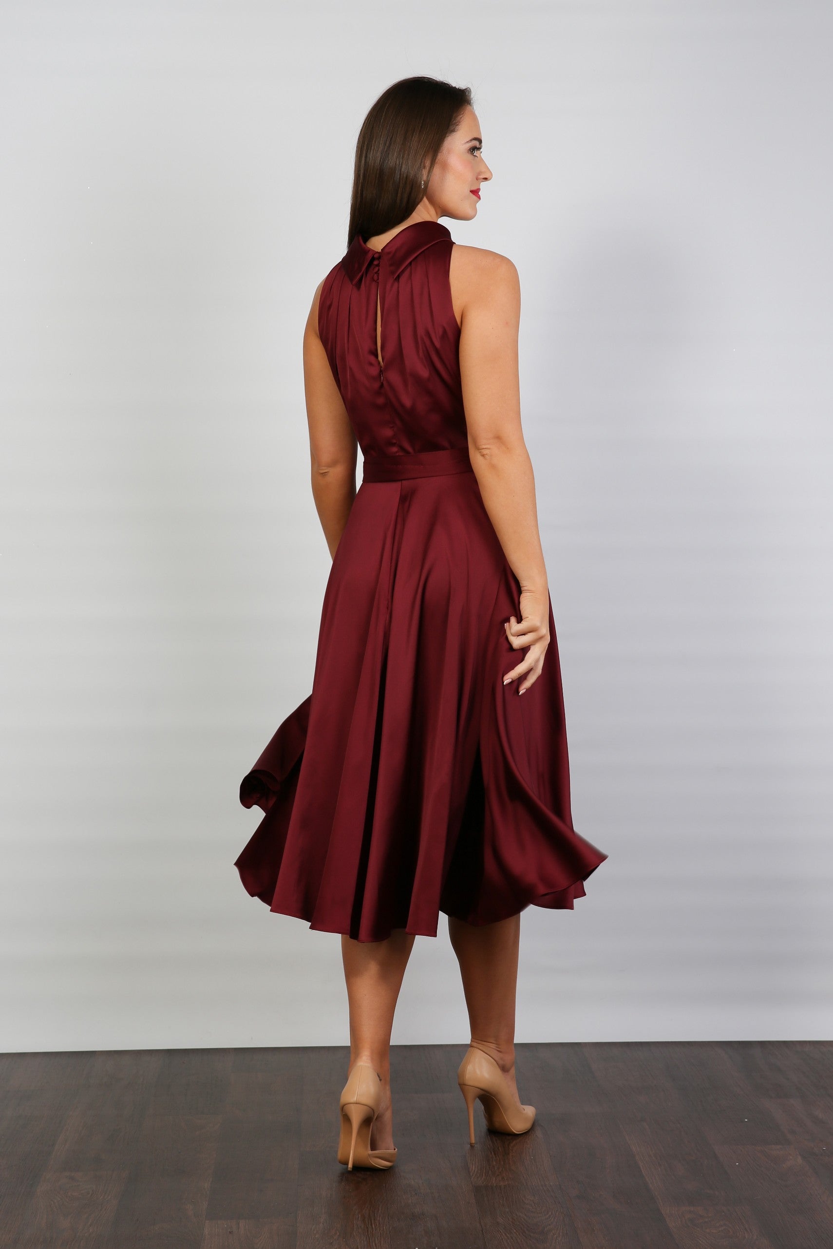 Jennie Silky Satin Occasion Dress in Ruby