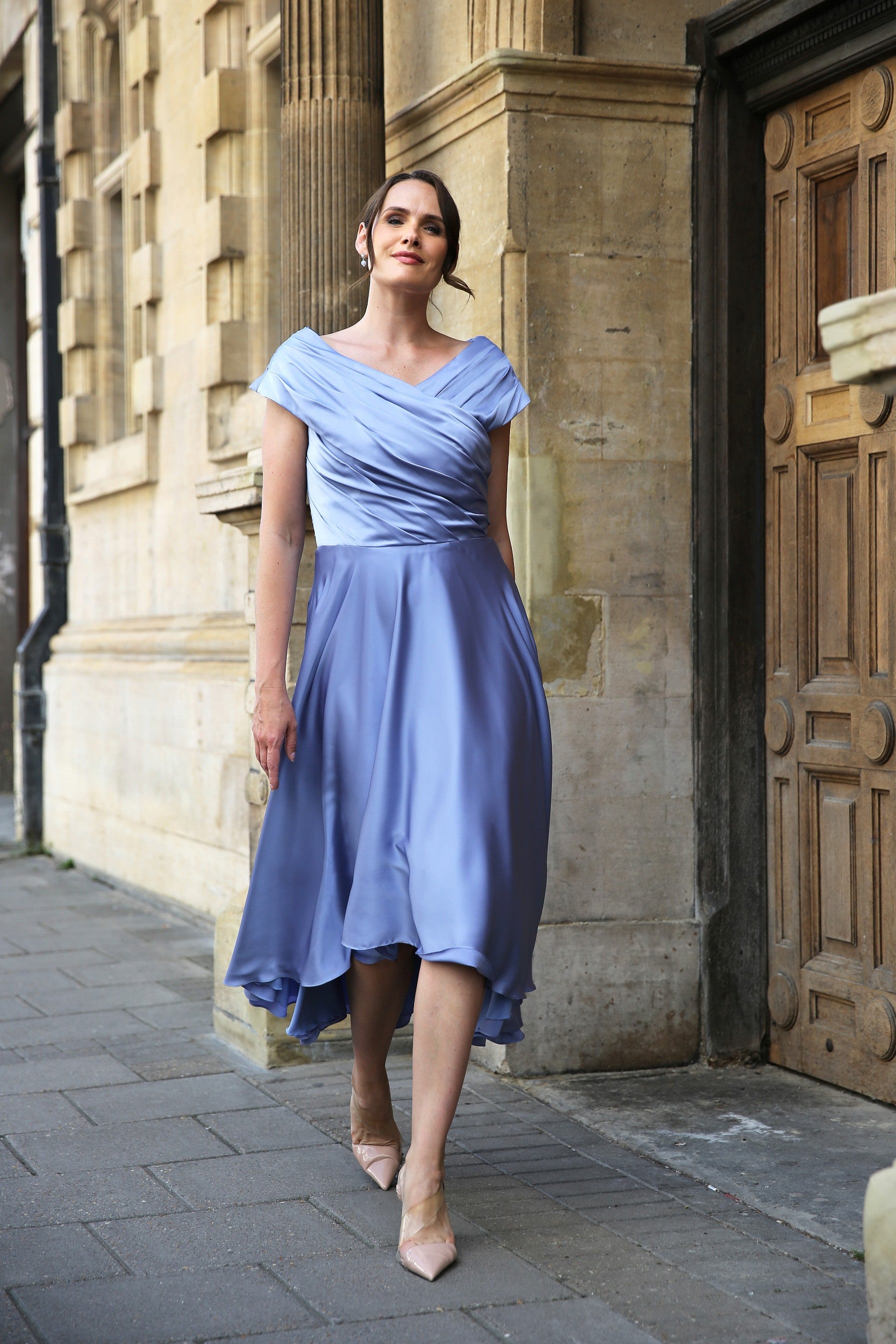 Kate Silky Satin Special Occasion Dress in Wedgewood