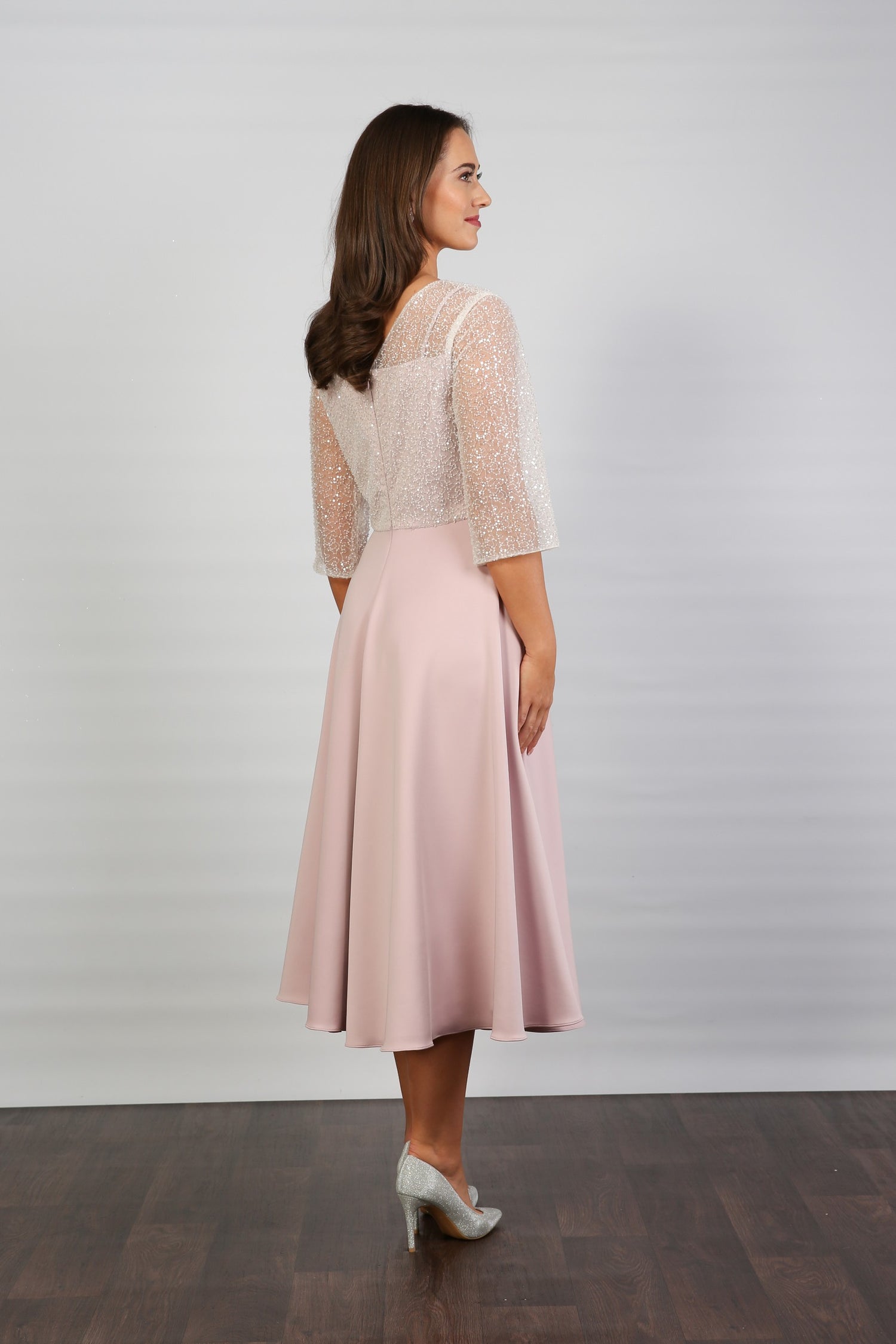 Kendall Beaded Special Occasion Dress in Blush