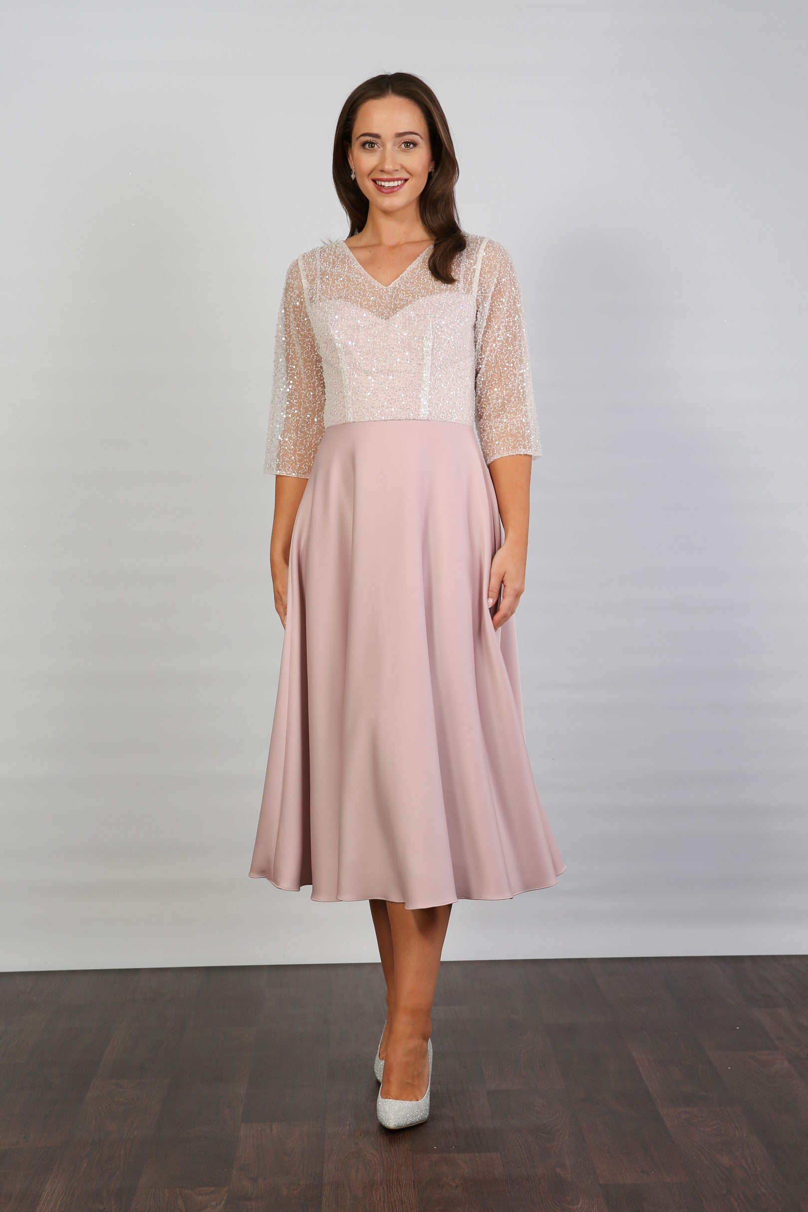 Kendall Beaded Special Occasion Dress in Blush
