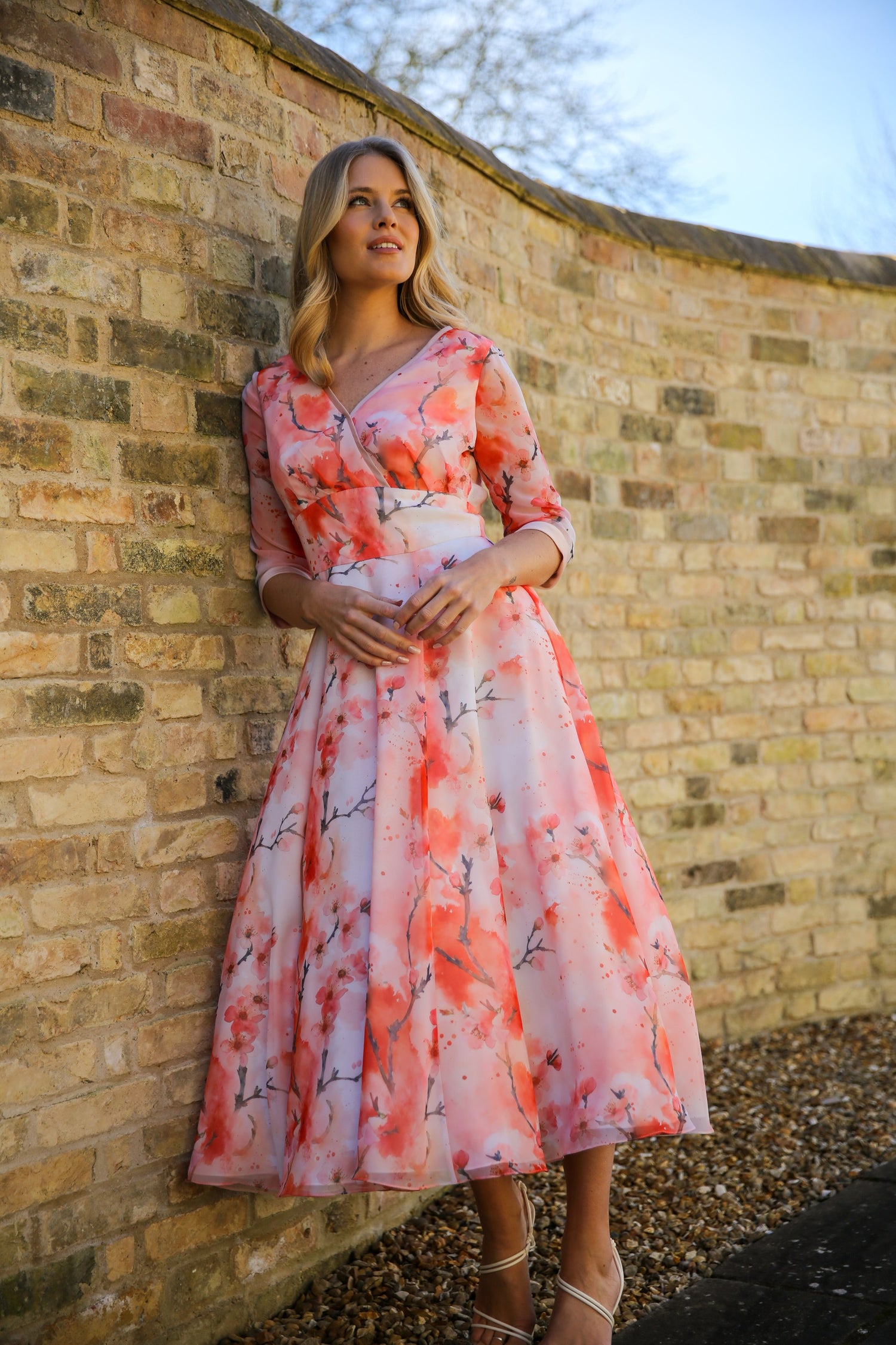 Blossom Chiffon Occasion Dress with Sleeves