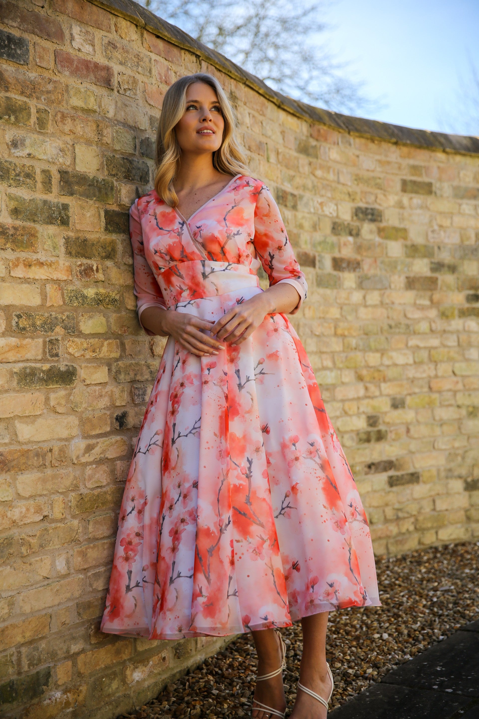 Blossom Chiffon Occasion Dress with Sleeves