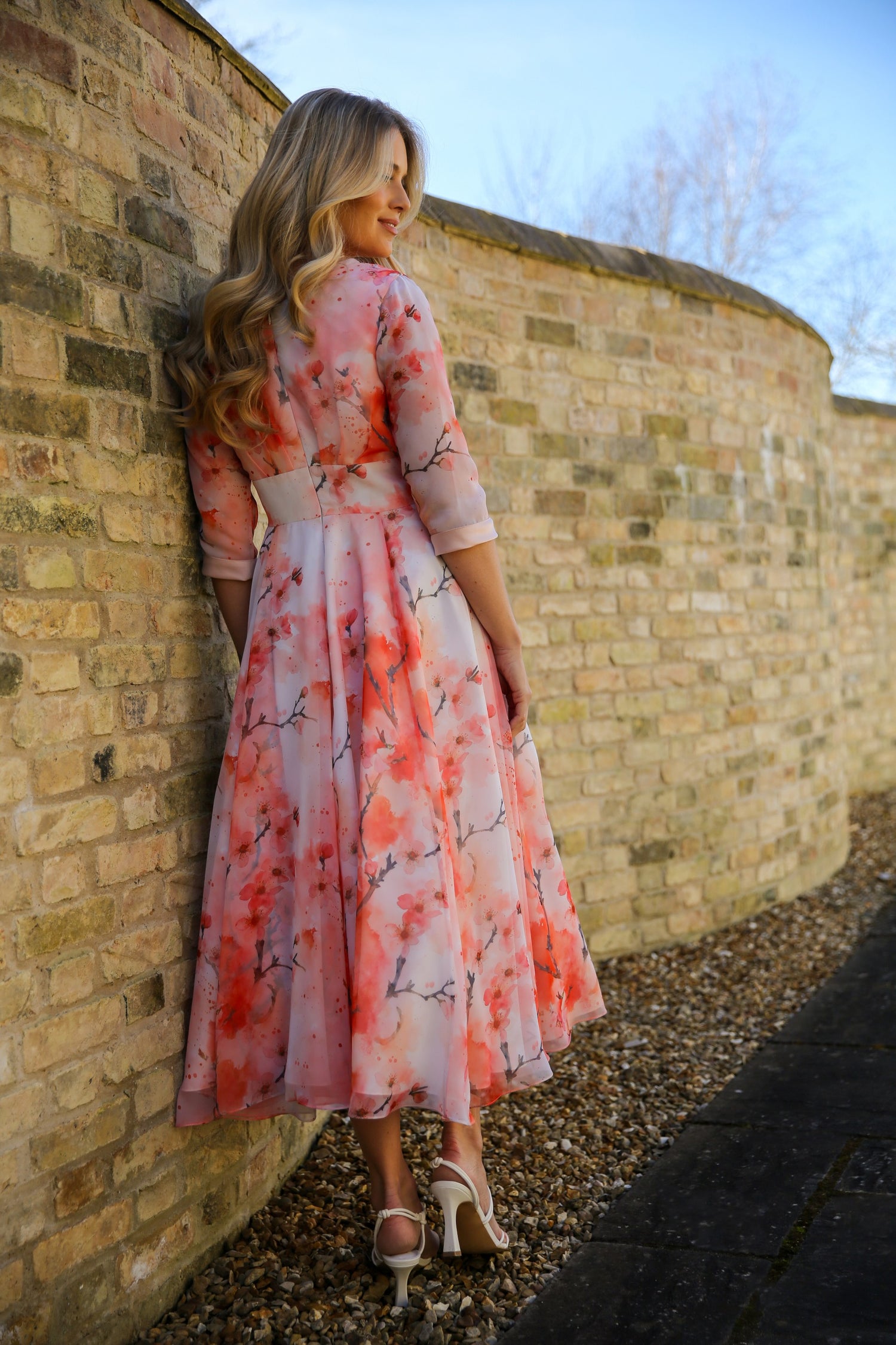 Blossom Chiffon Occasion Dress with Sleeves