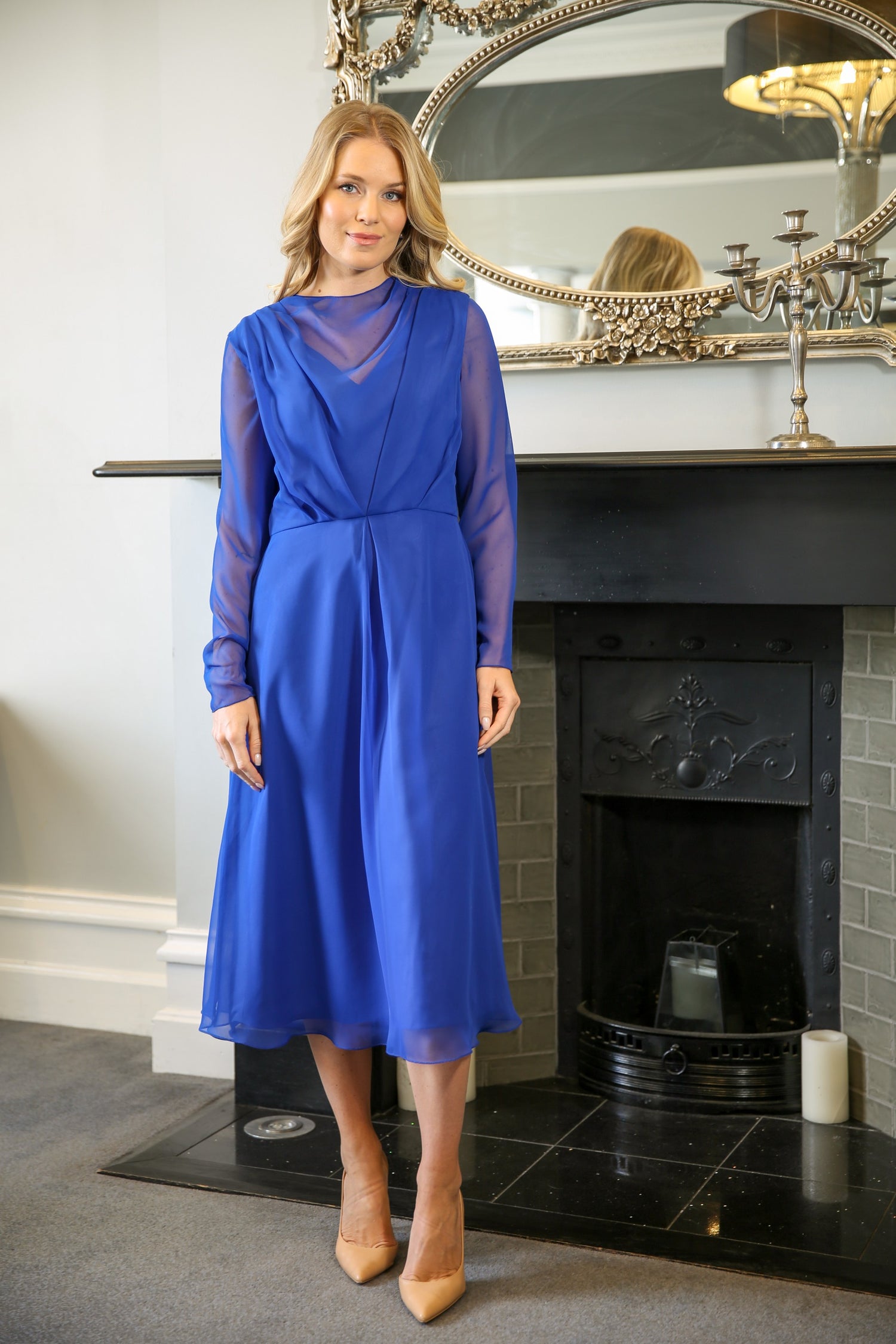Leanne Chiffon Occasion Dress in Electric Blue