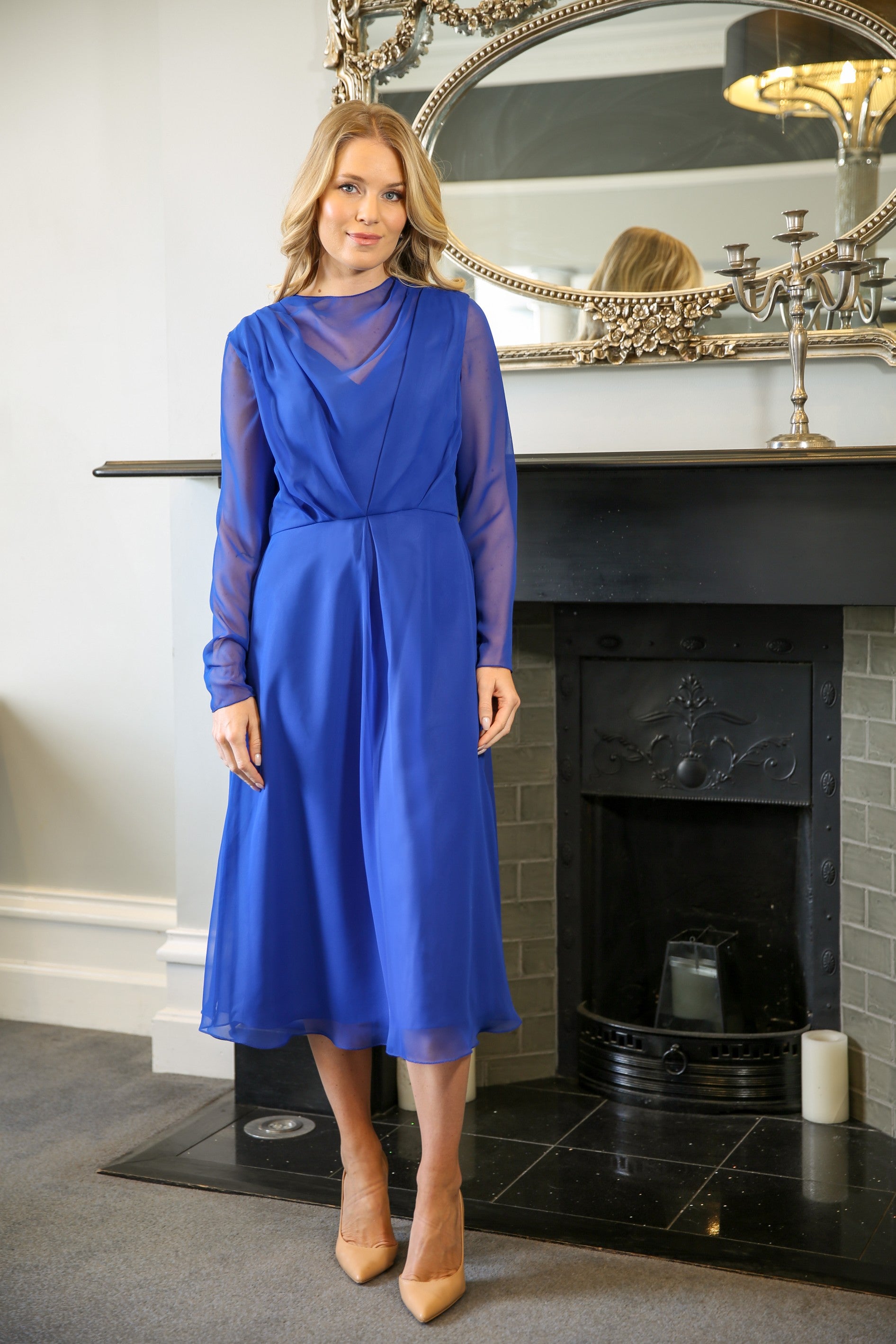 Leanne Chiffon Occasion Dress in Electric Blue