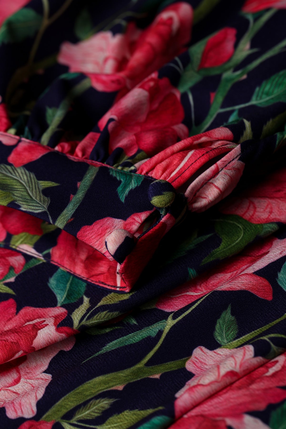Danielle Relaxed Fit Moss Crepe Dress with Long Sleeves in Tanya Roses