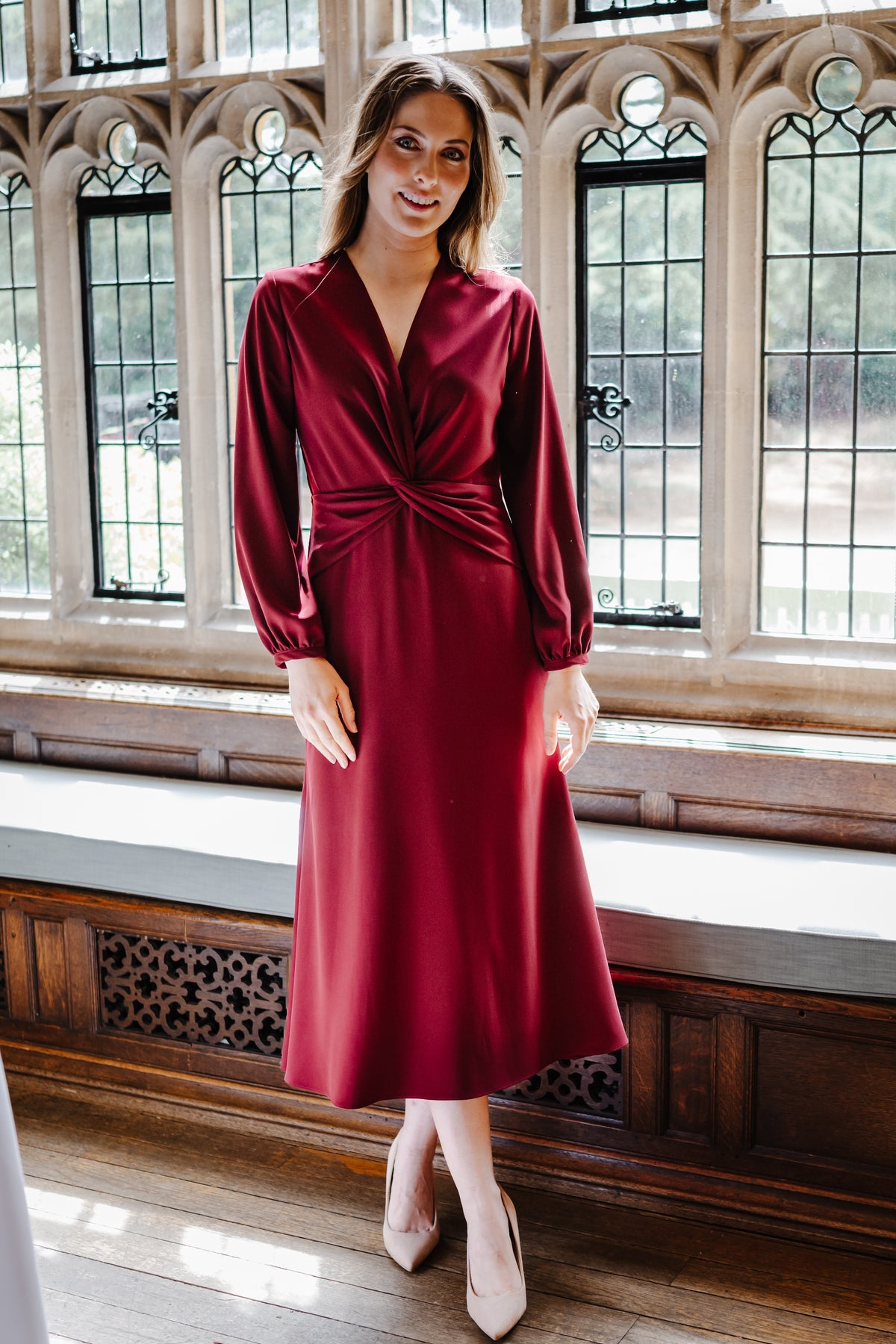Eve Elegant Crepe Dress in Ruby